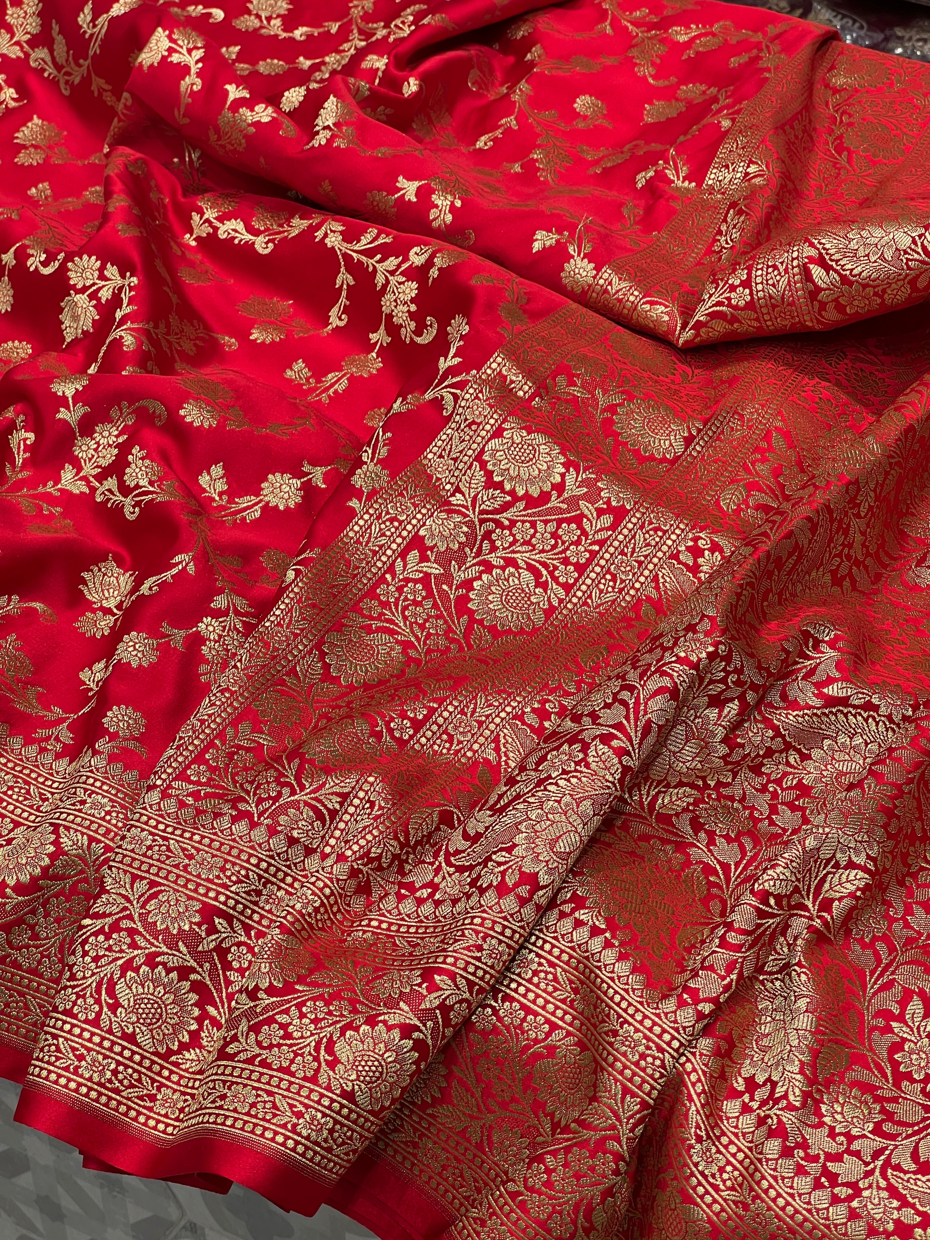 Red Banarasi Upside Down Border Saree