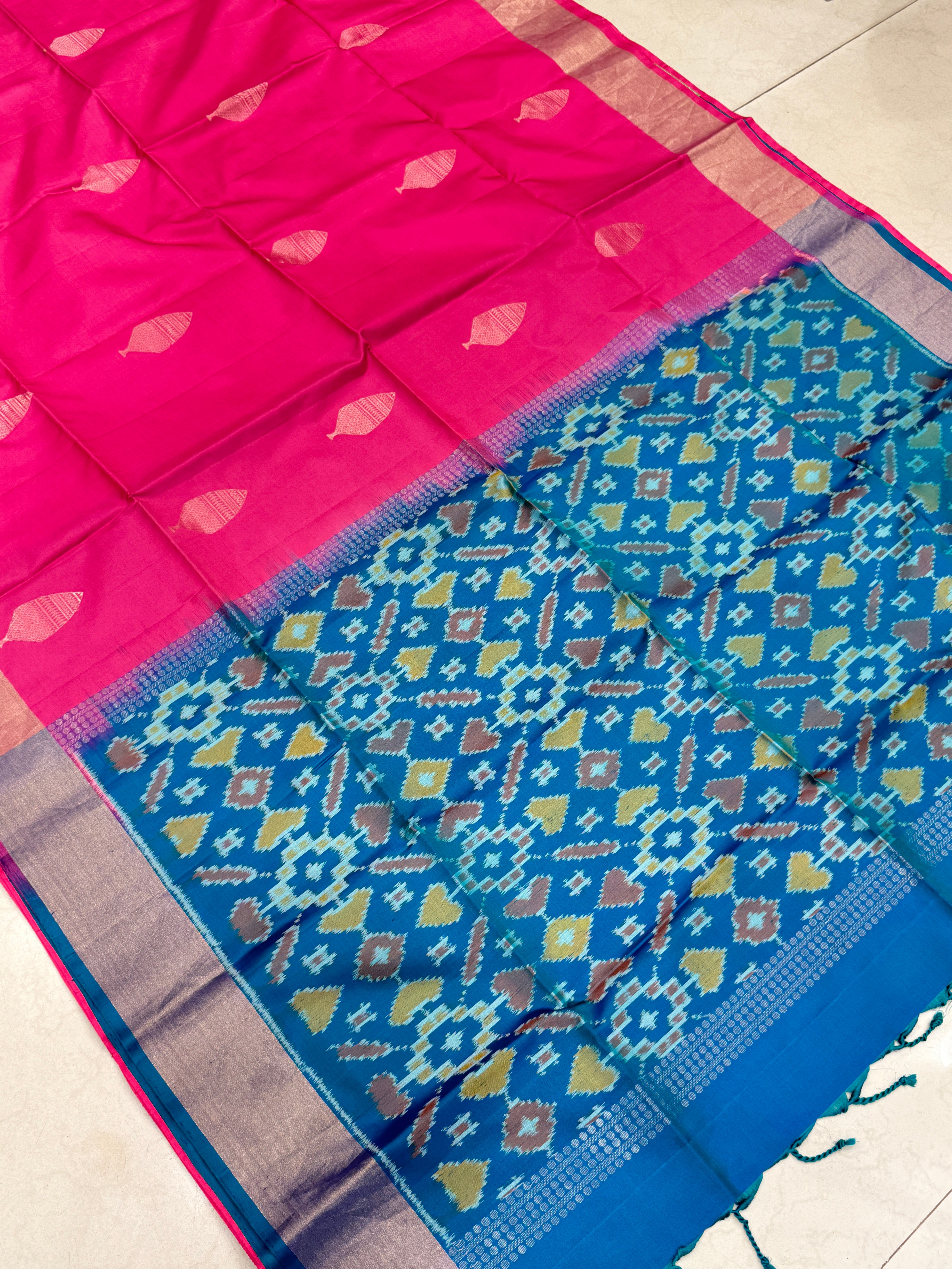 Rani x Blue Pochampally Ikat Silk Patola Saree