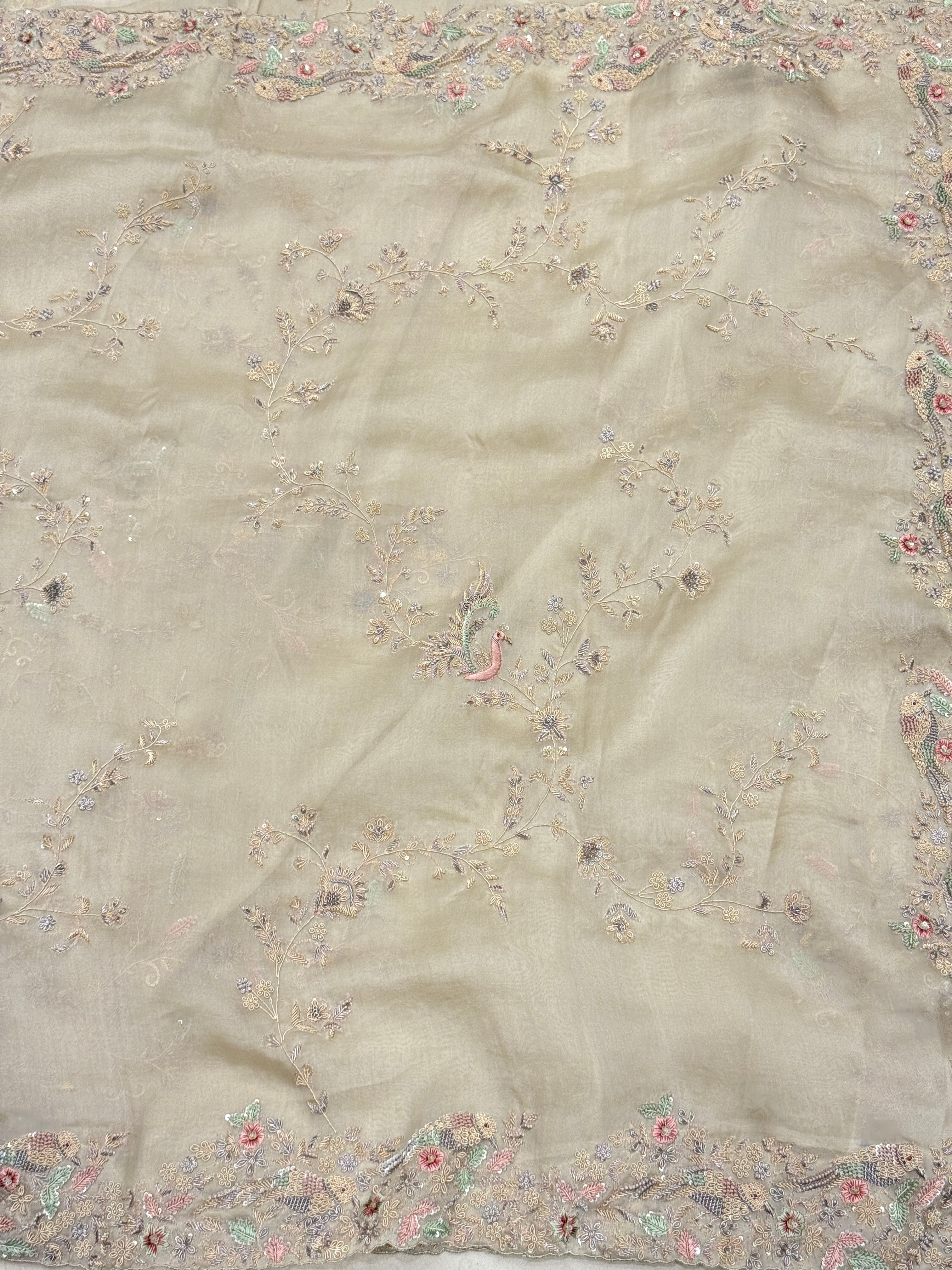 Pearl white Organza Zardosi Jaal Hand Embroidery Saree