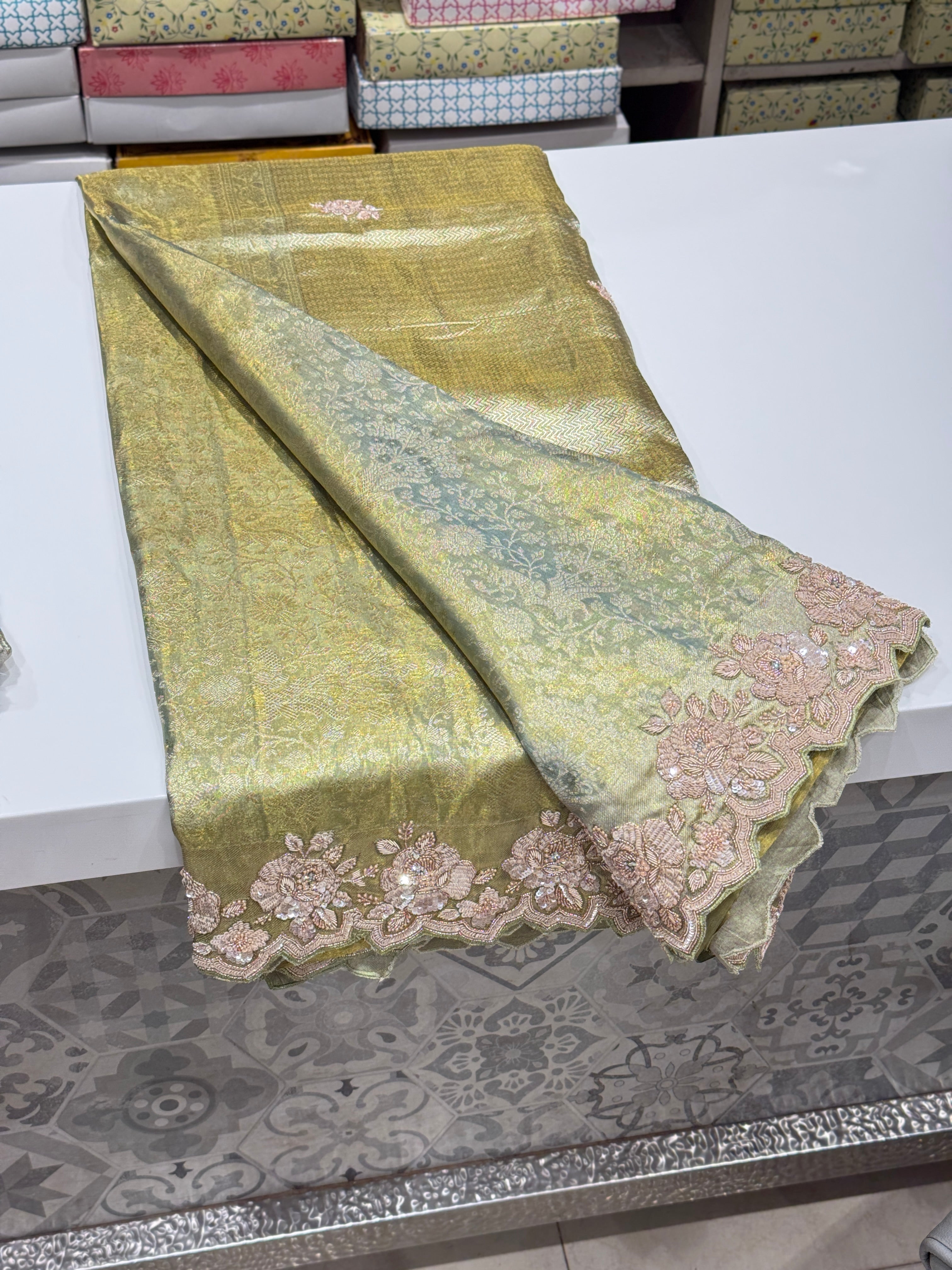 Green Kanjivaram Hand Embroidery Saree