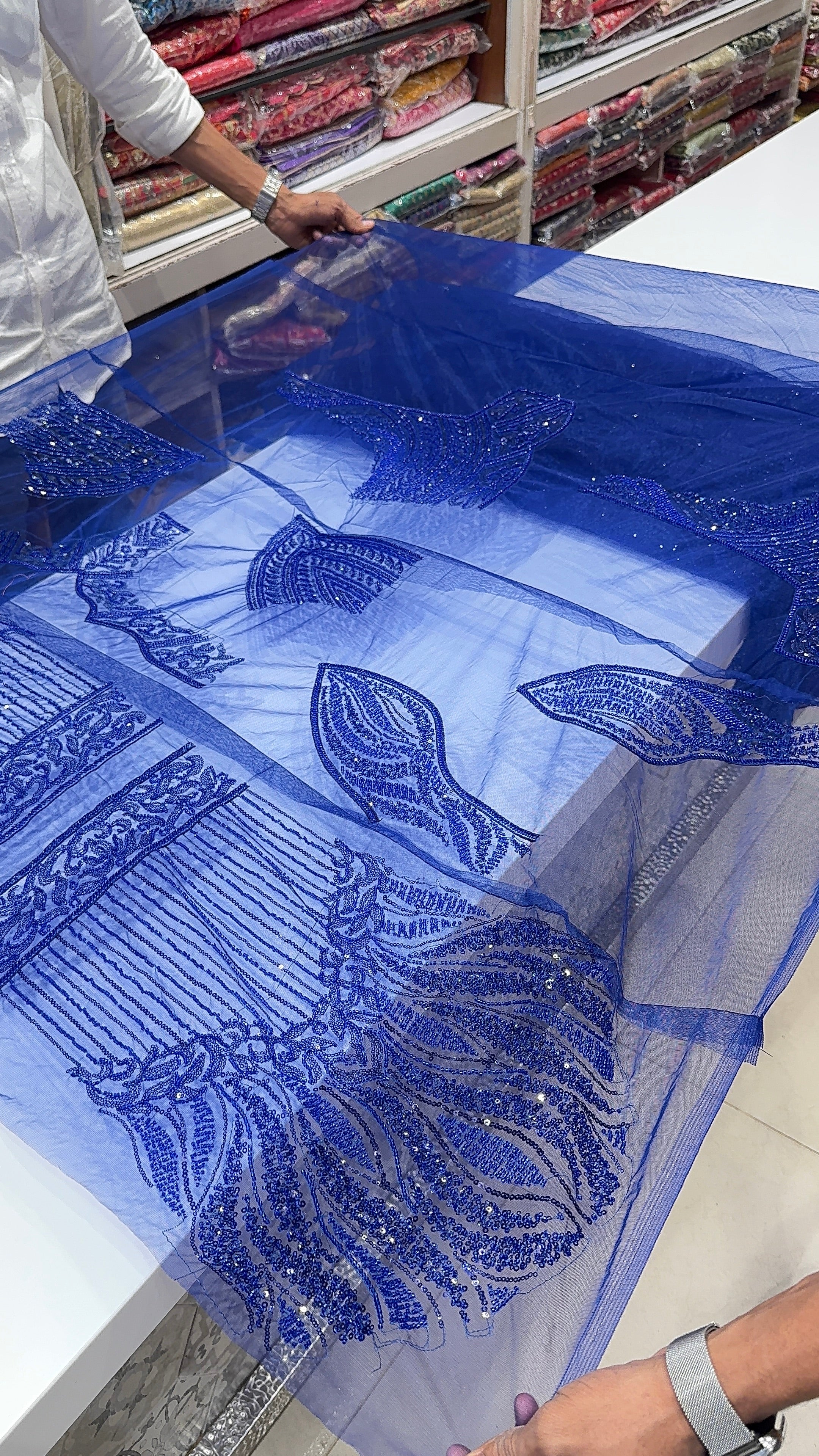 Royal Blue Soft Net Moti Sequin Embroidery Saree