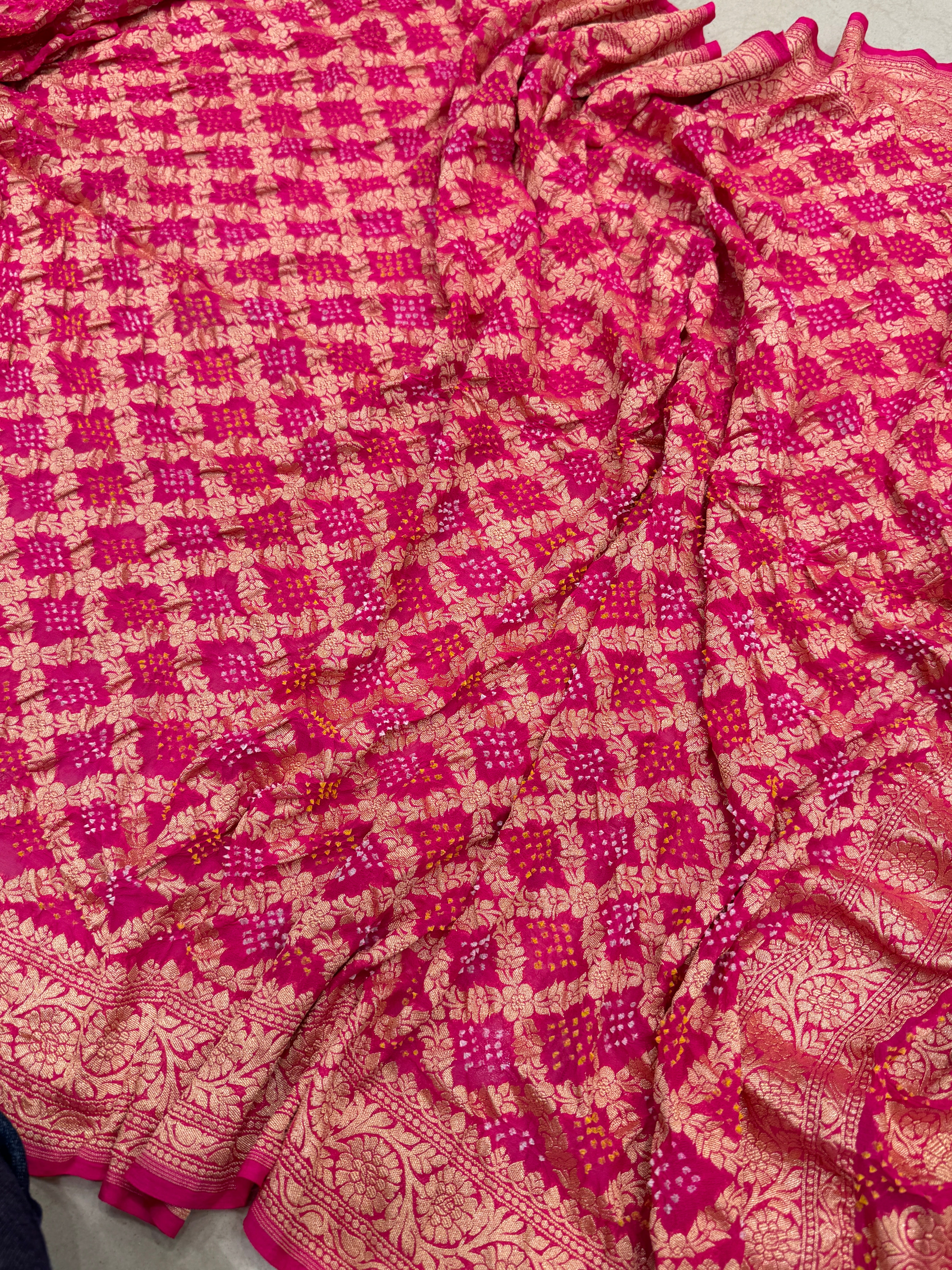 Rani Pink Bandhej Bandhini Saree