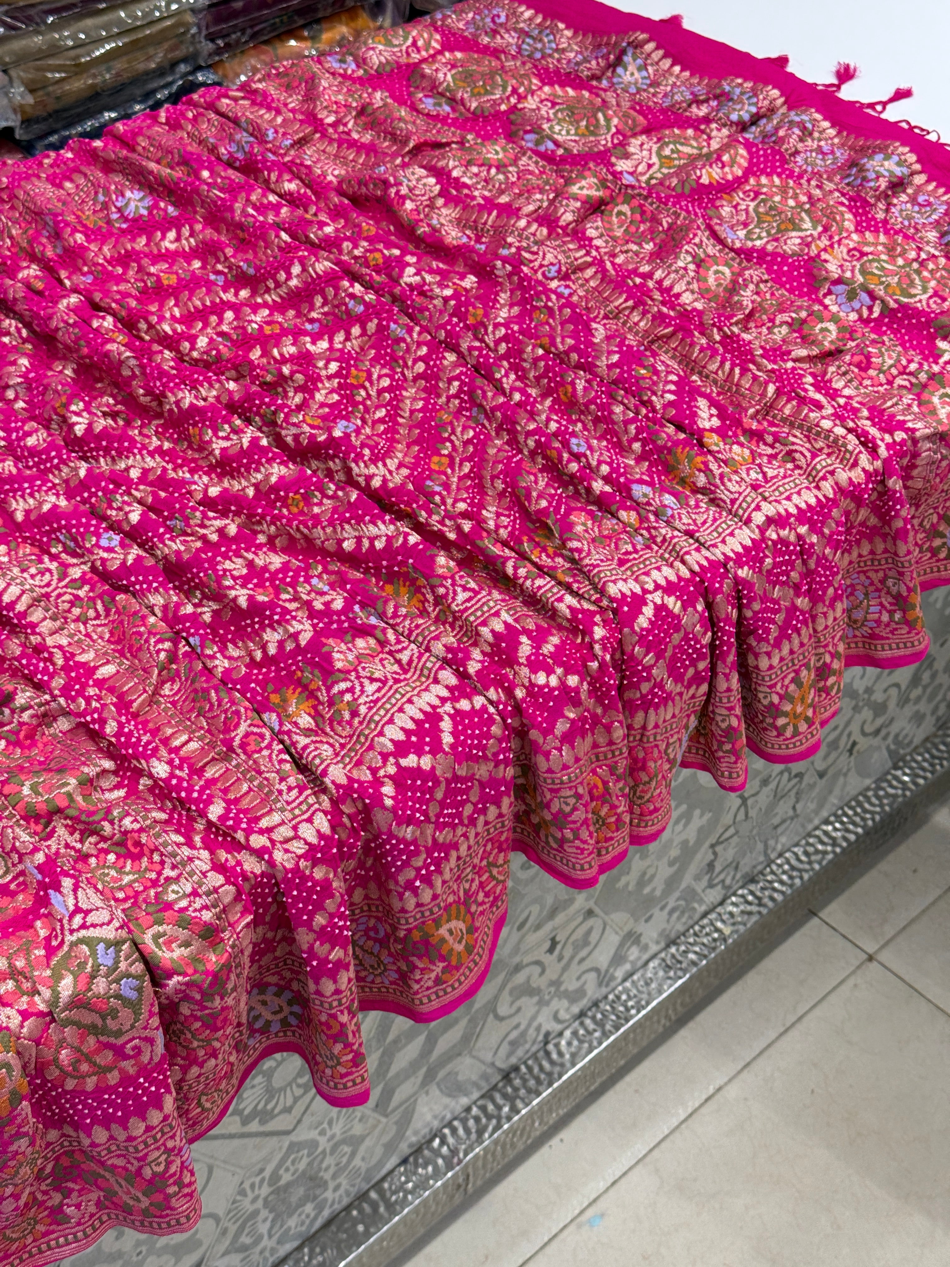 Rani Meenakari Handloom Georgette Rai Bandhej Dupatta