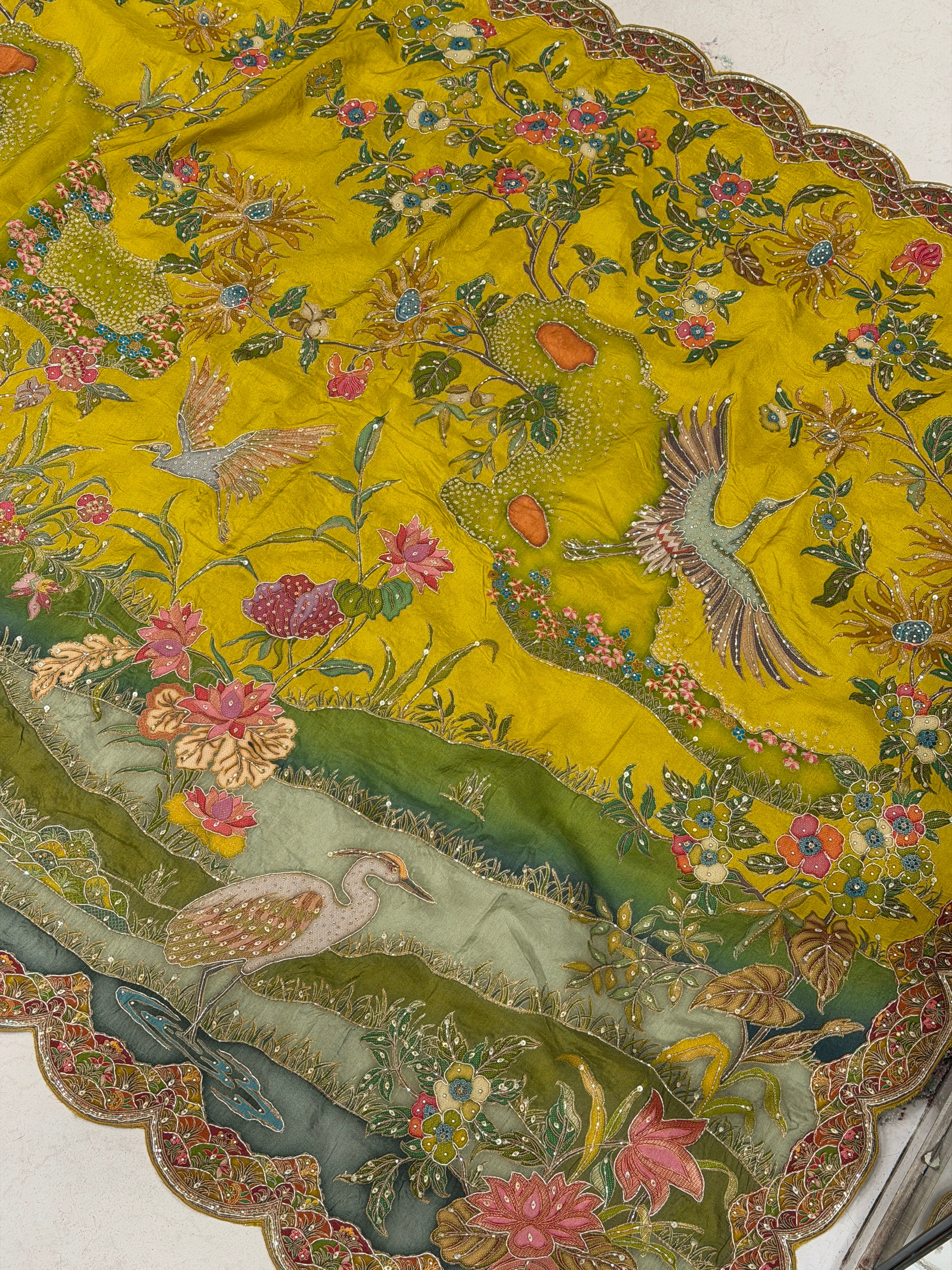 Yellow Munga Canvas Hand Embroidery Saree