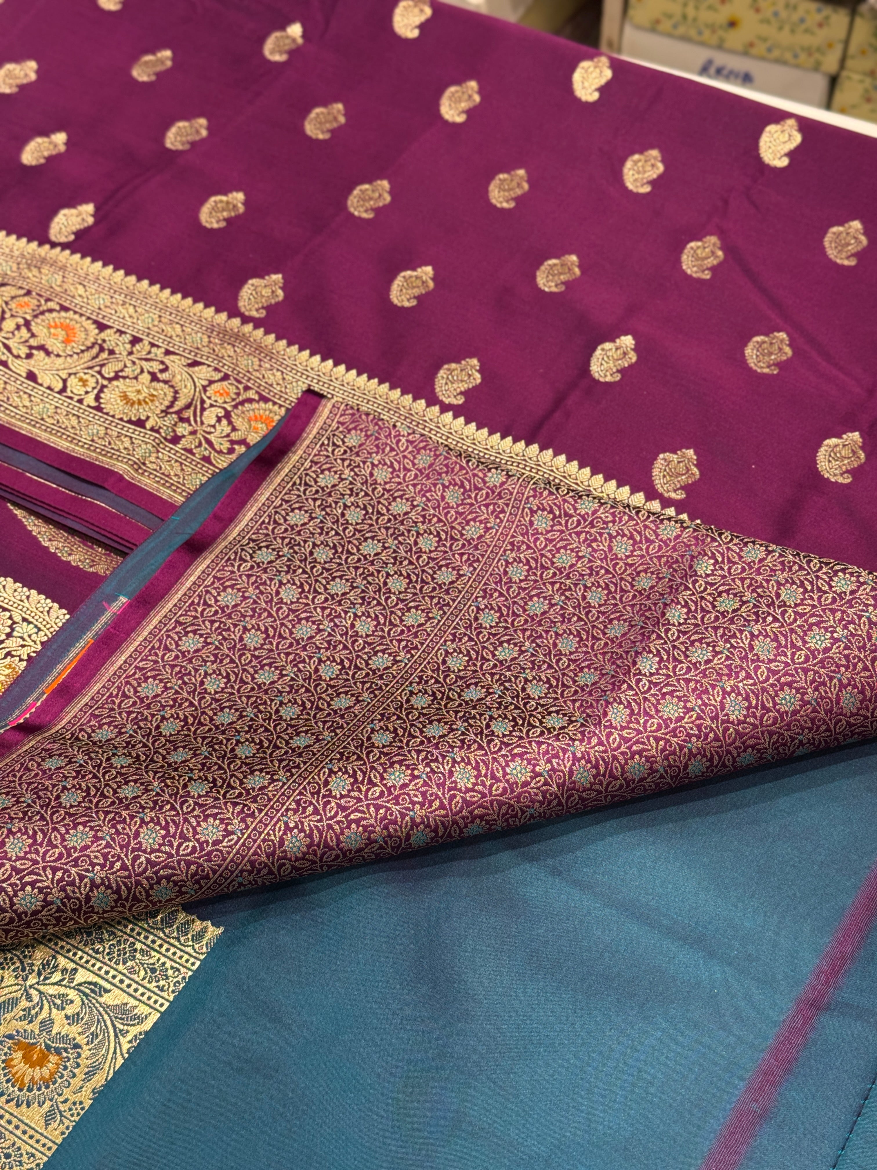 Cross Violet Banarasi Meenakari Saree