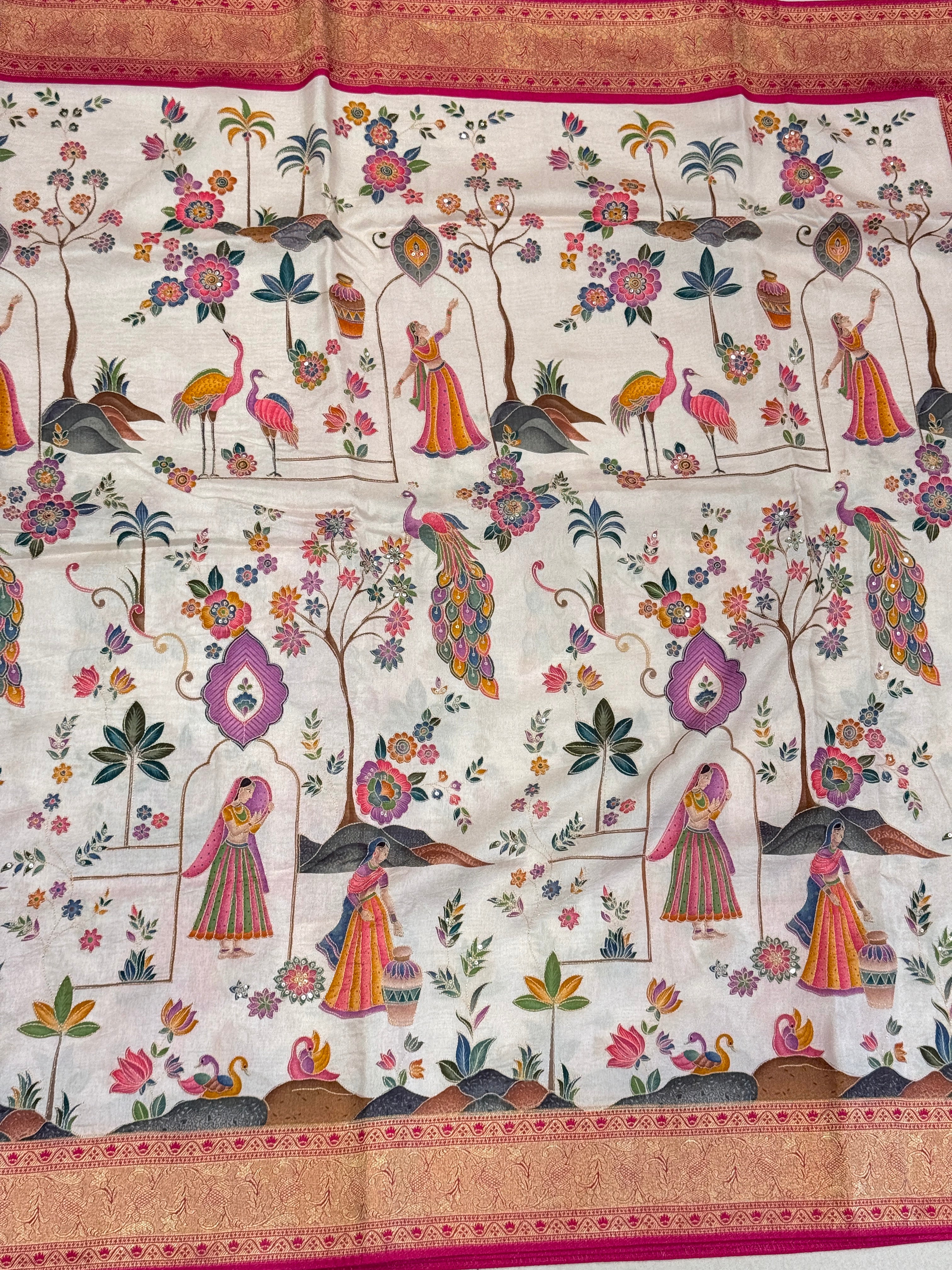 Off White Munga Silk Saree With Pita Embroidery