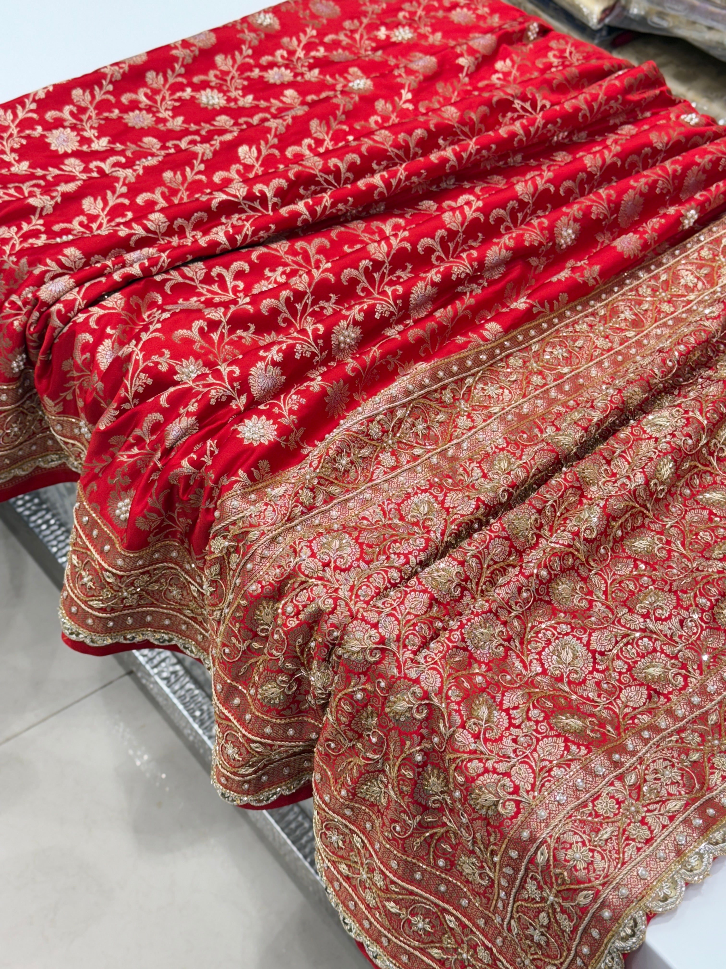 Red Small Jaal Banarasi Zardosi Embroidery Saree