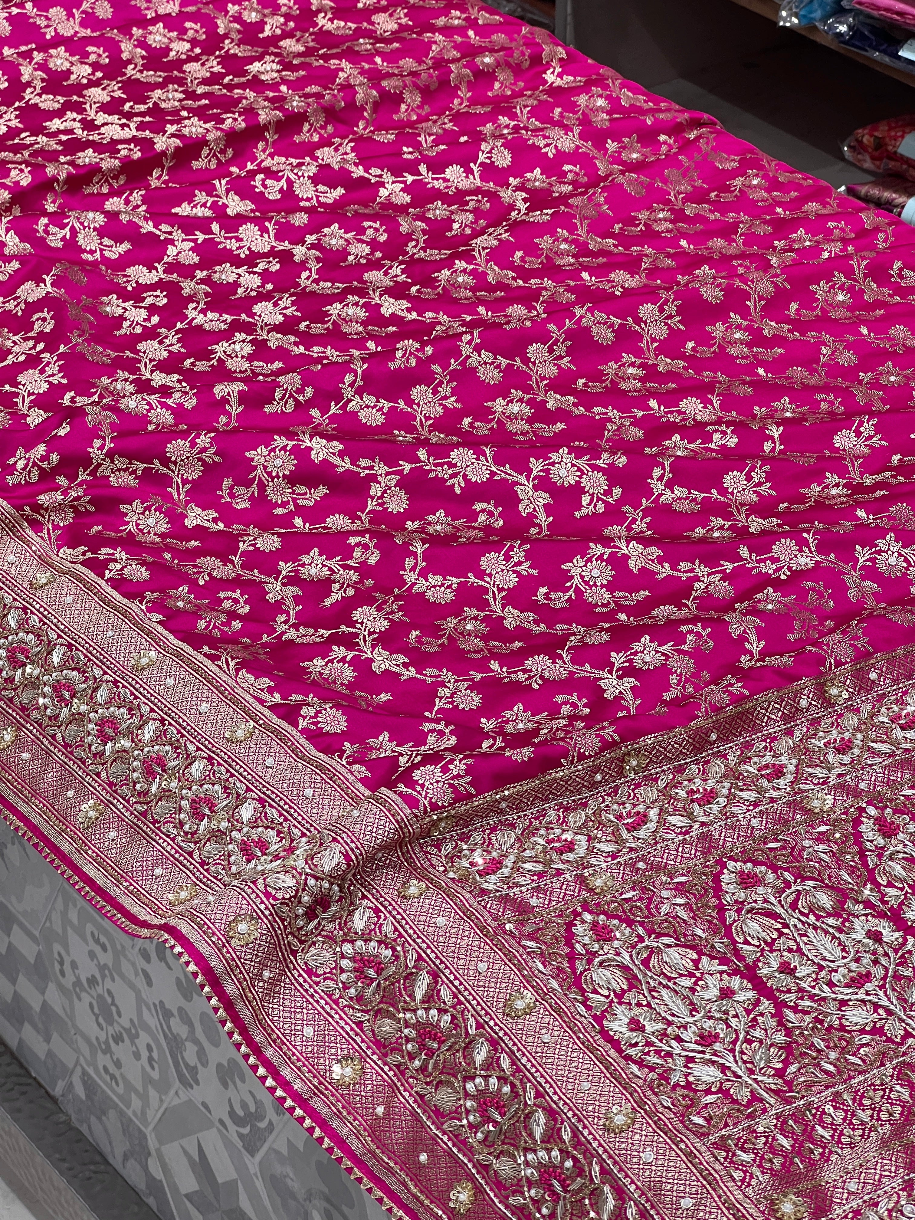 Rani Banarasi Silk Resham Embroidery Saree