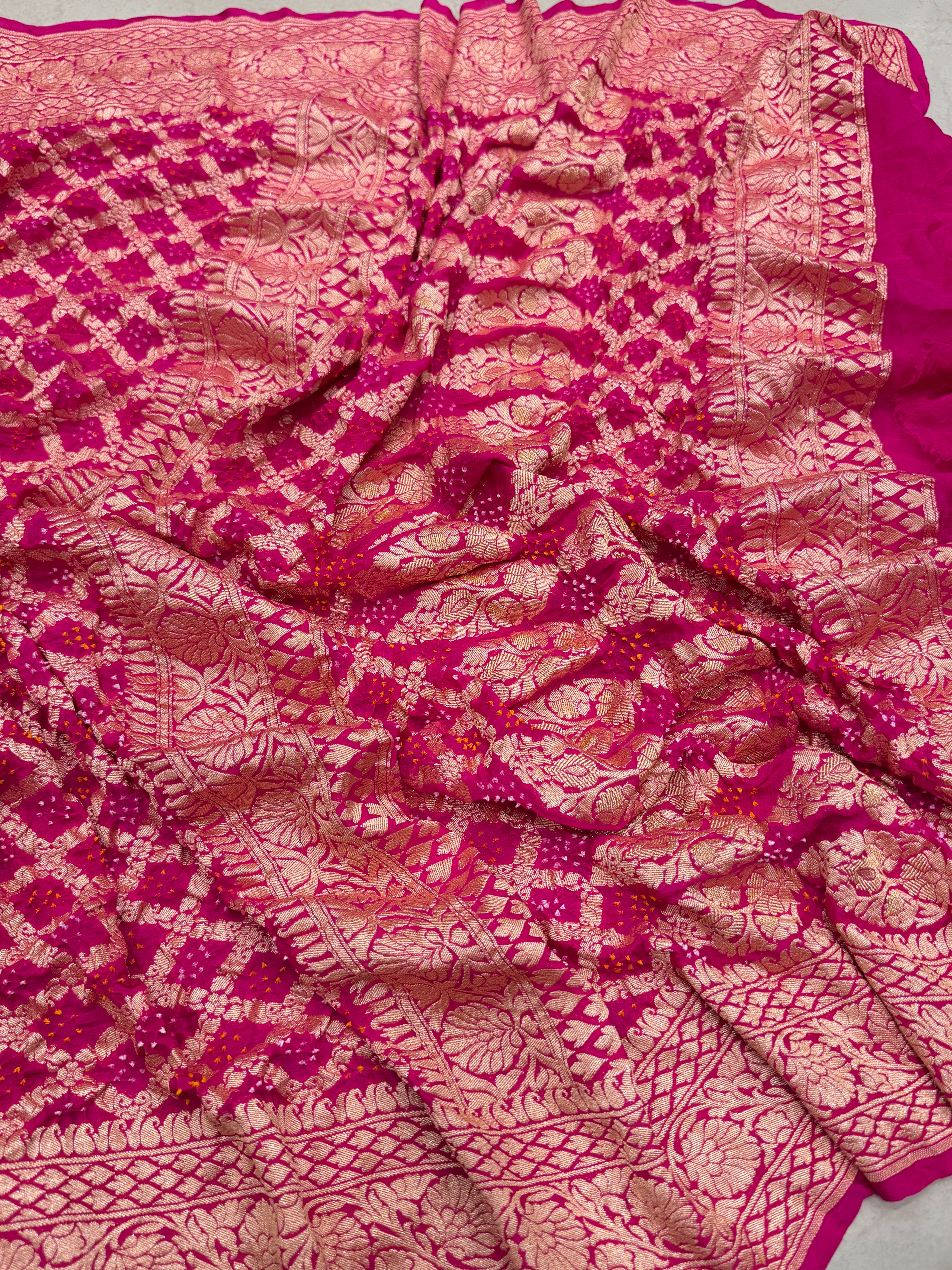 Rani Pink Bandhej Bandhini Saree