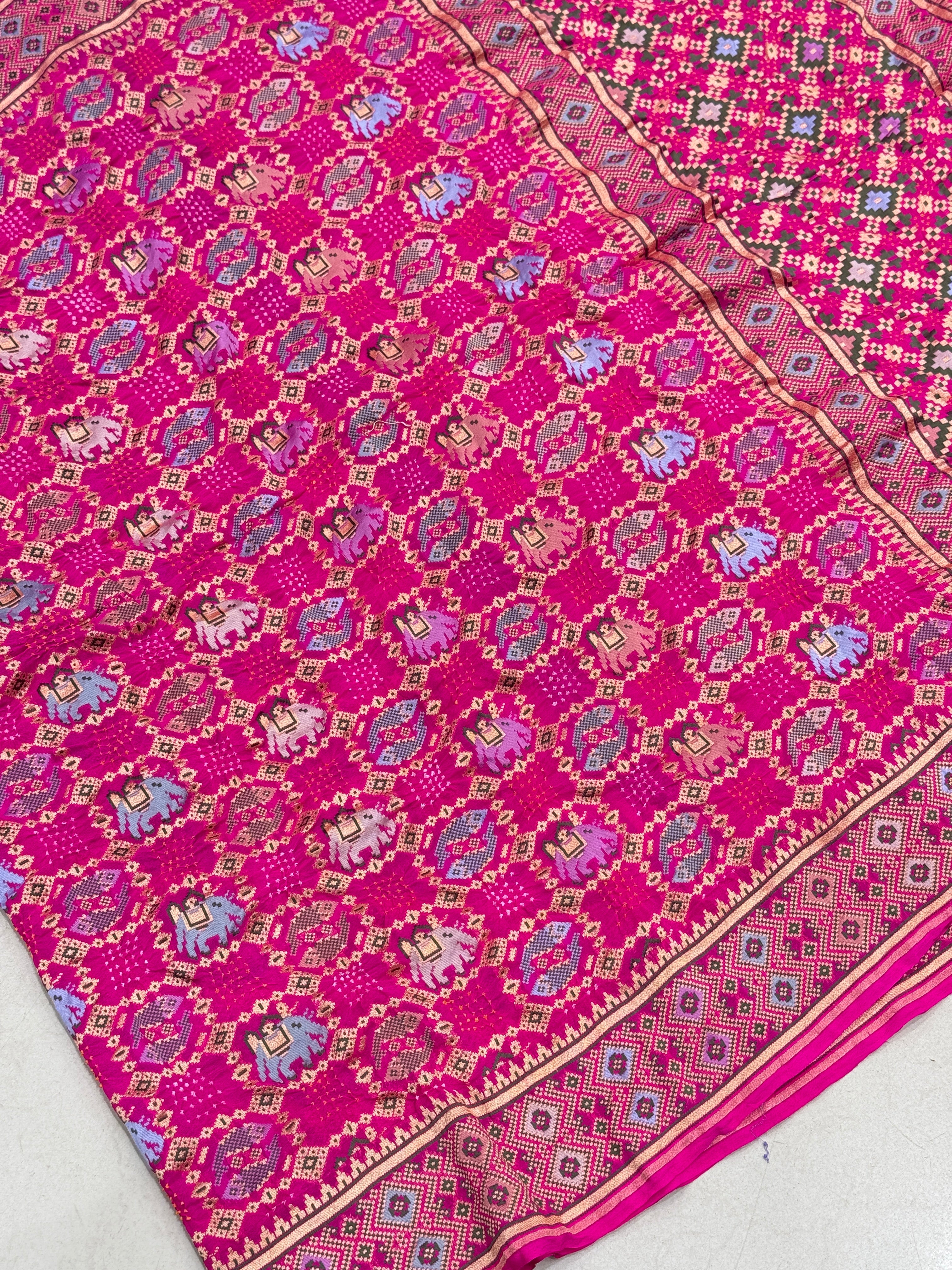 Rani Pink Rai Bandhej Patola Weave Saree