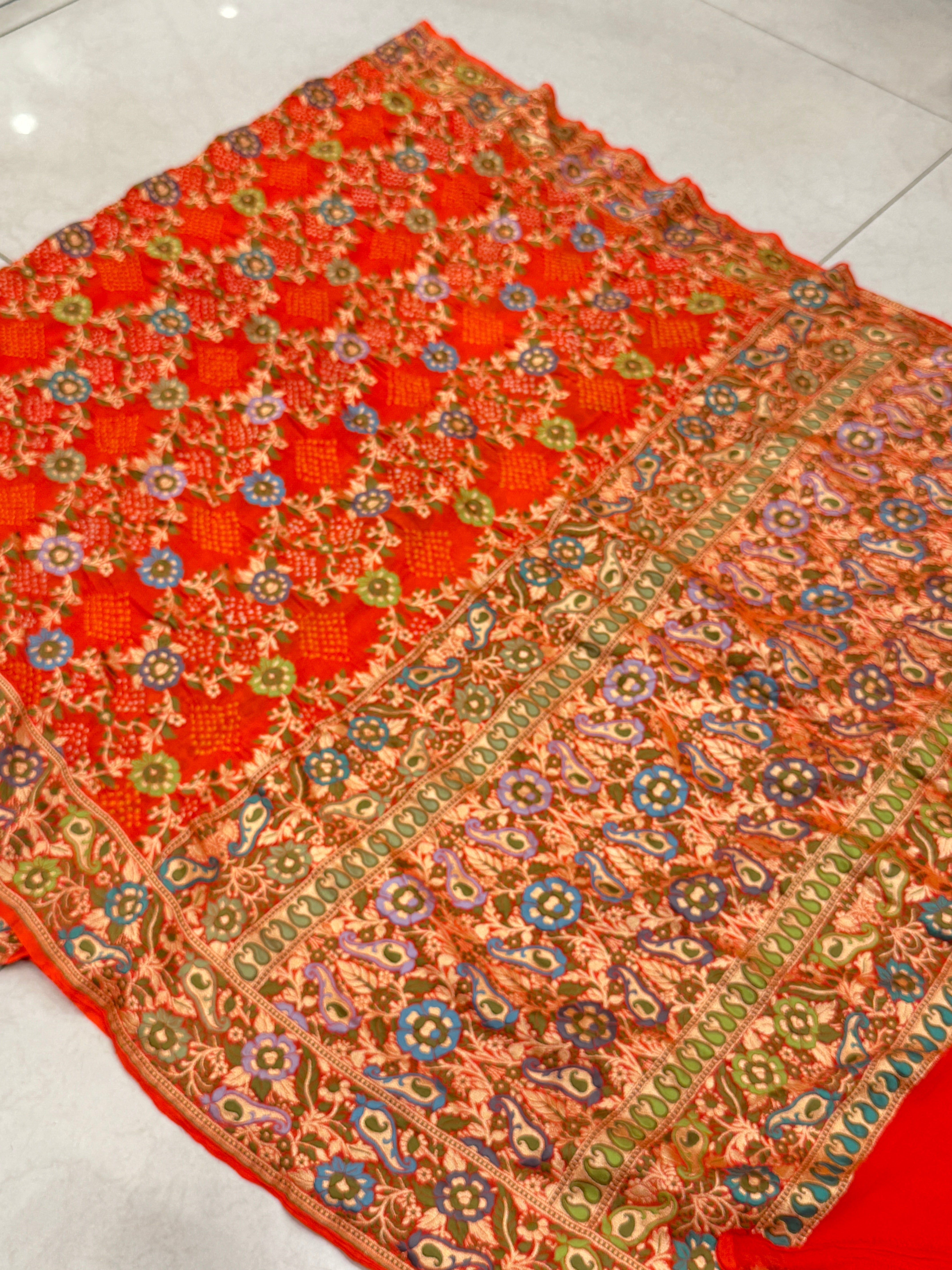 Orange Meenakari Handloom Bandhej Saree