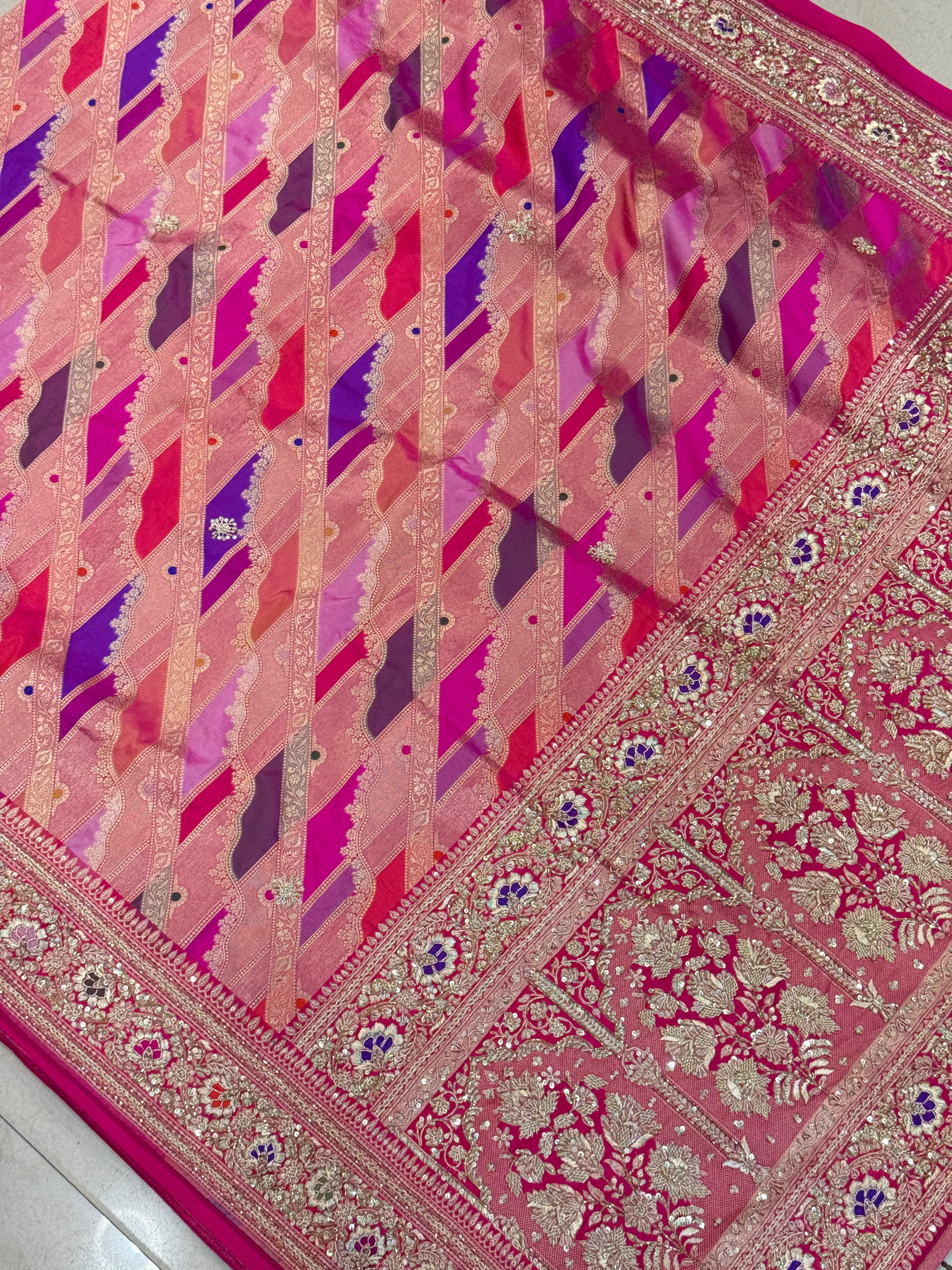 Handloom Banarasi Rangkat with Zardosi Embroidery Saree