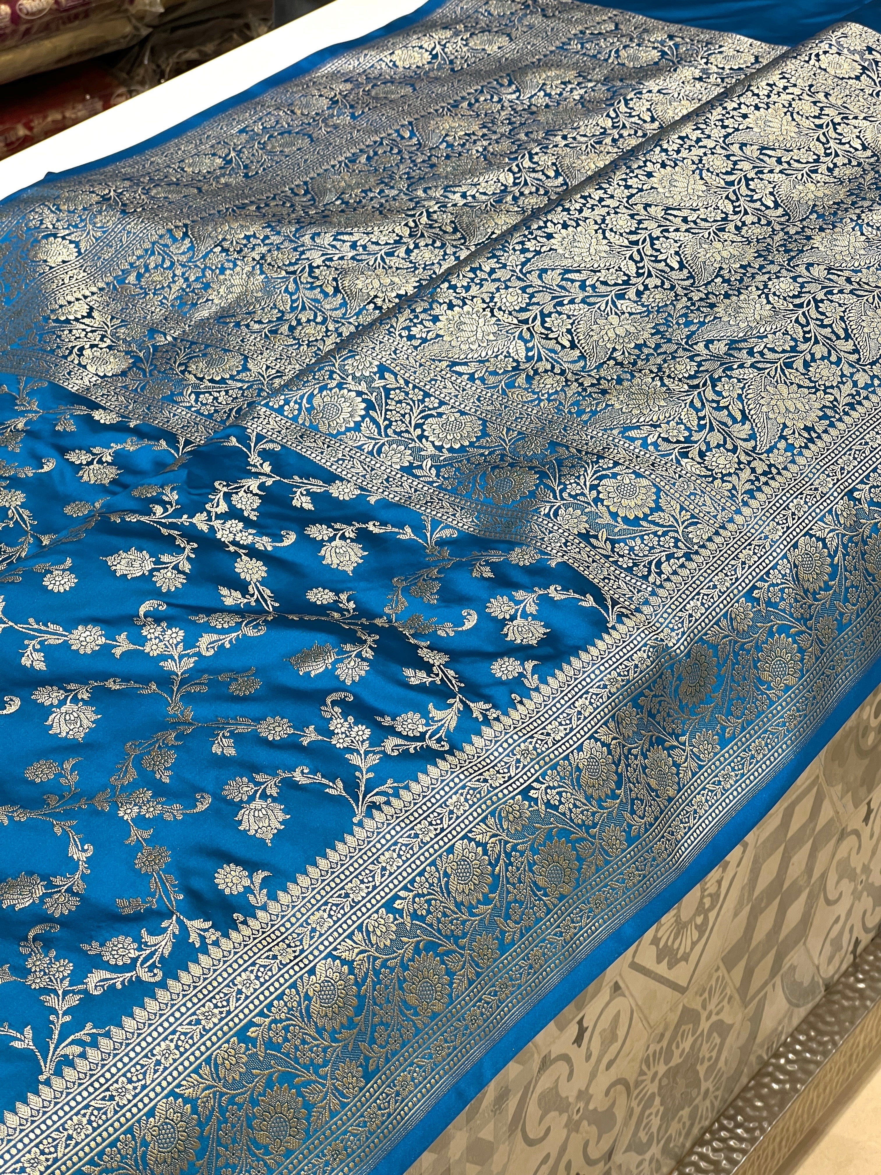 Blue Banarasi Upside Down Border Saree