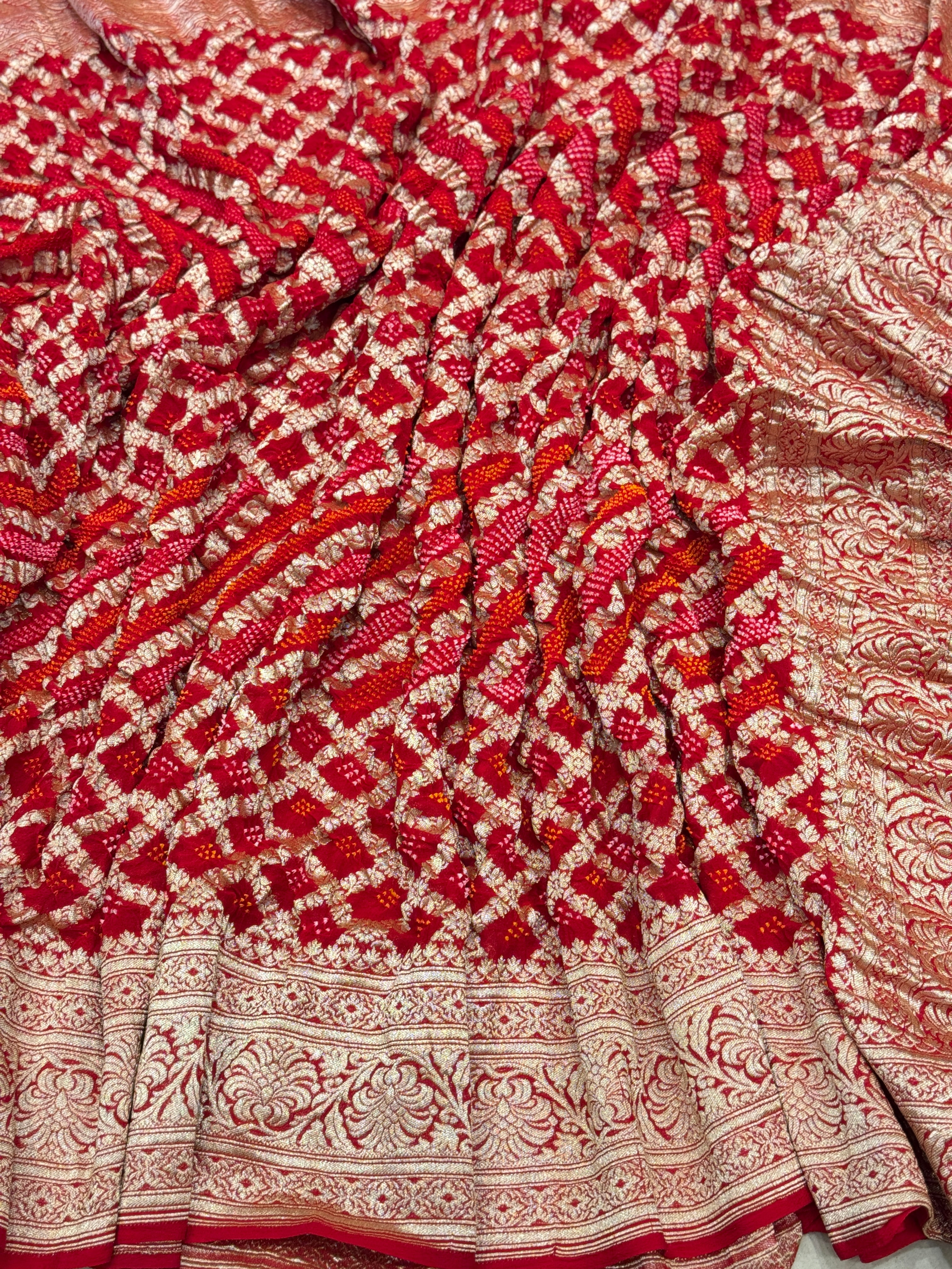 Red Kadwa Rai Bandhej Bandhini Saree