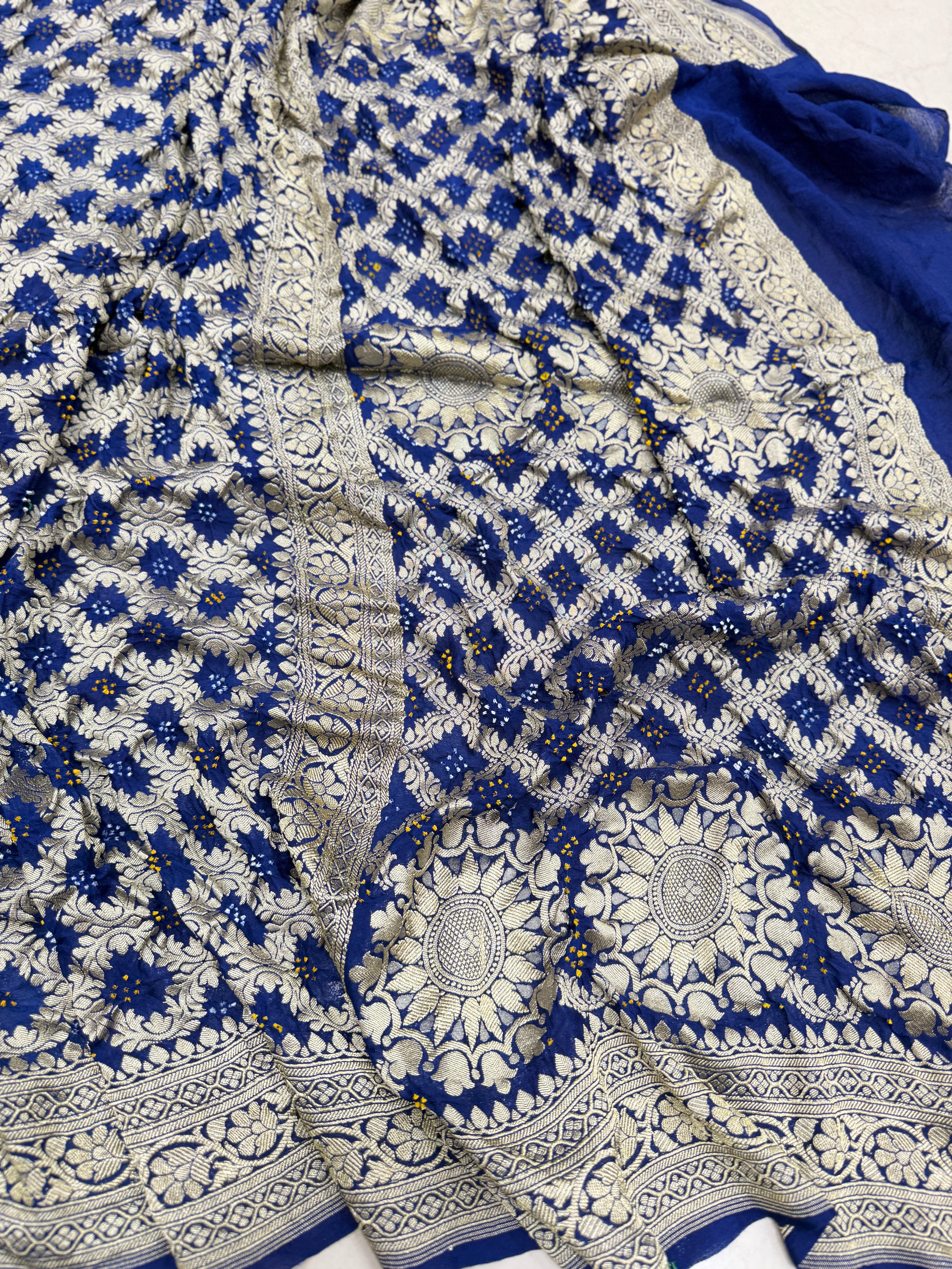 Royal Blue Bandhej Bandhini Saree