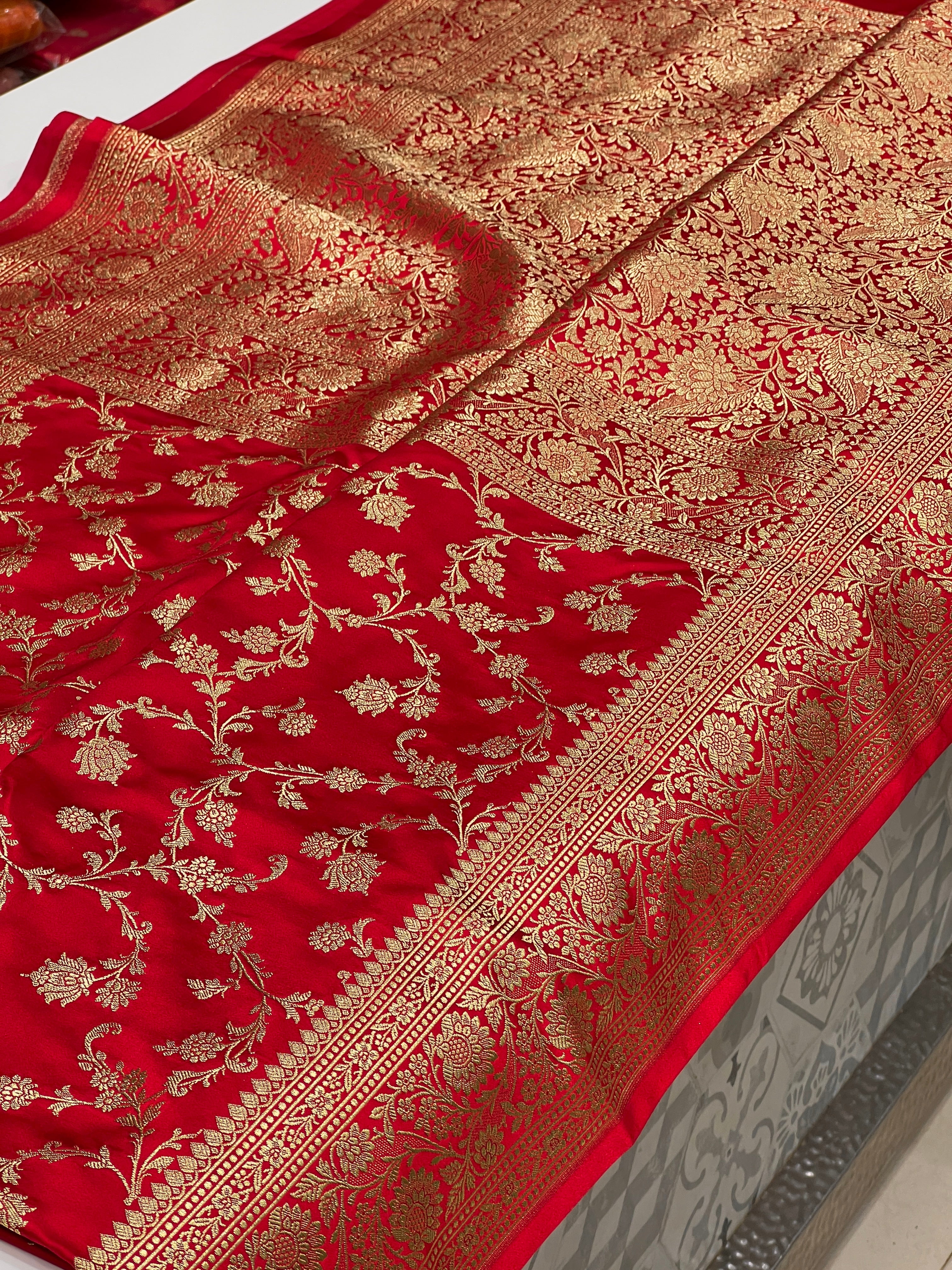 Red Banarasi Upside Down Border Saree