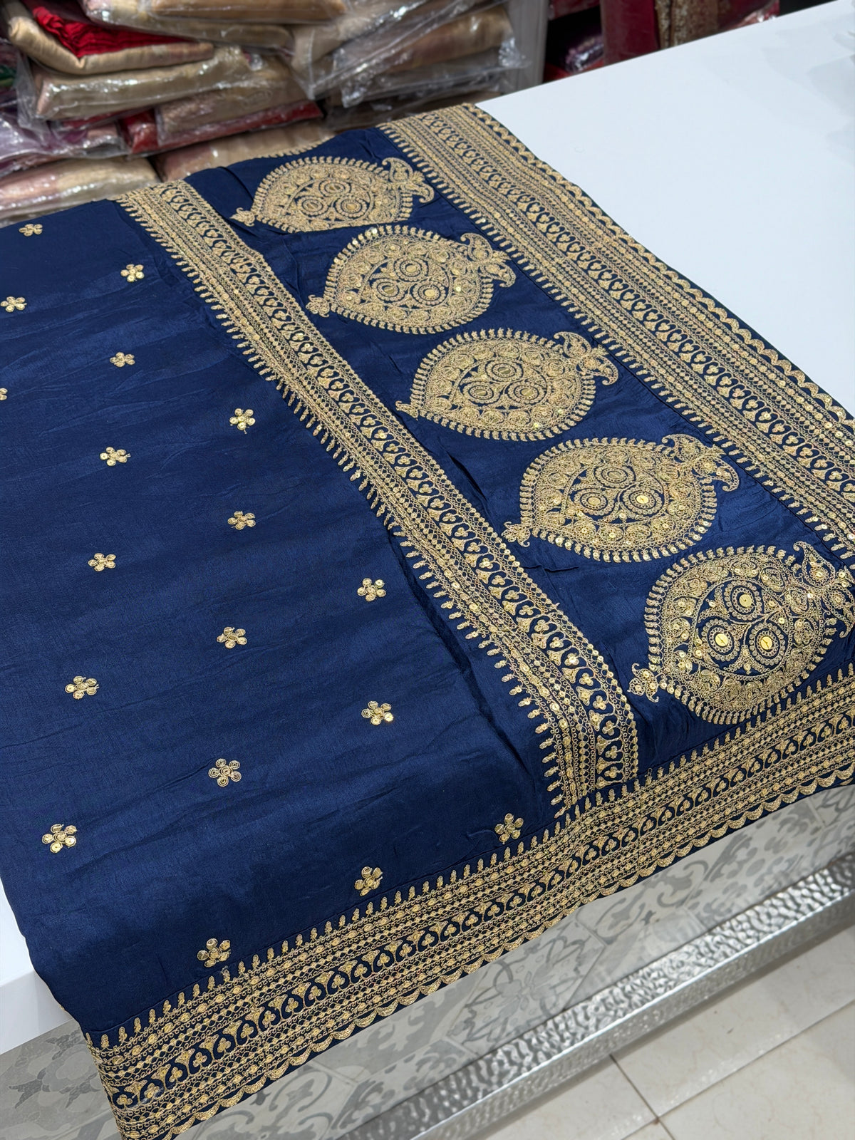 Blue Buttas Pallu Sabyasachi Inspired Marodi Embroidery Zardosi Saree