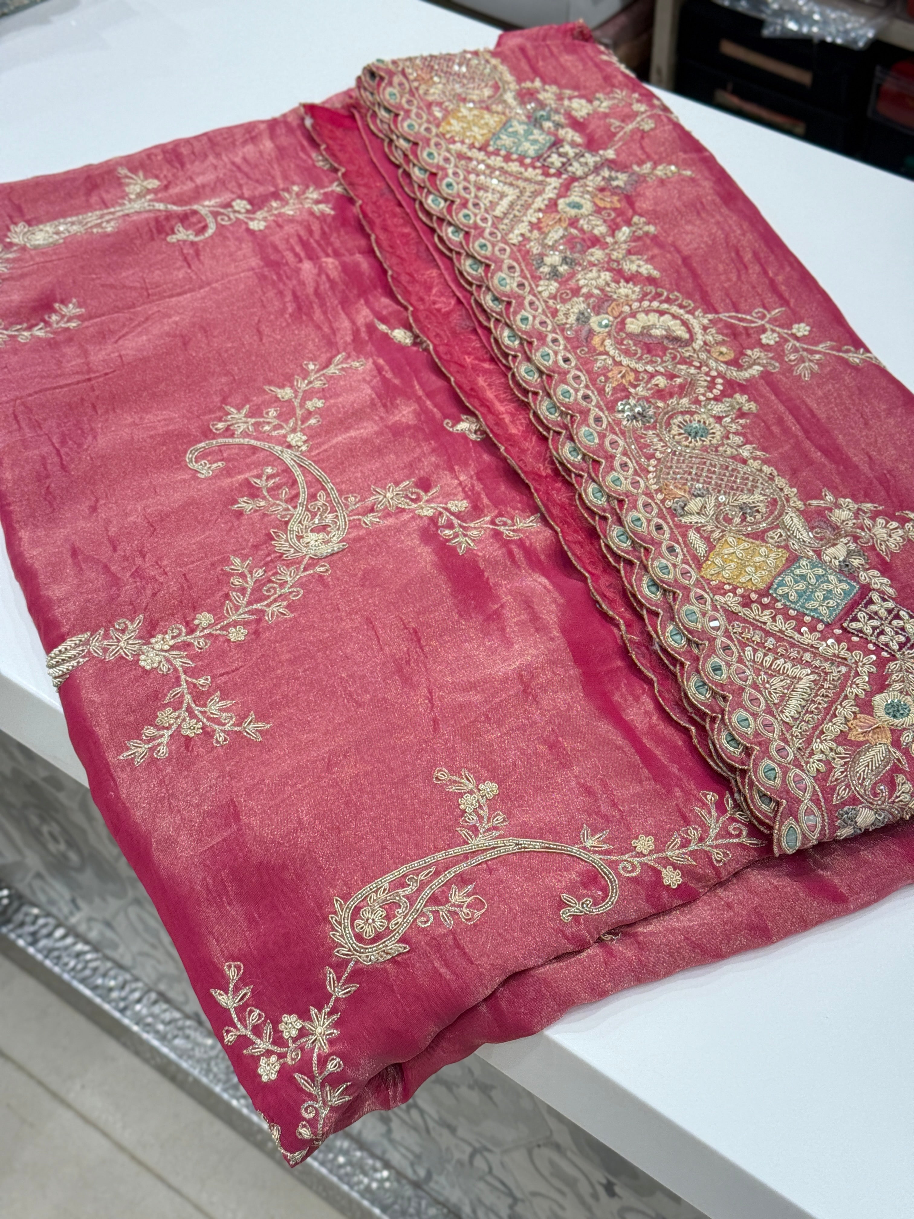 Rani Tissue Phoneix Edit Hand Embroidery Saree