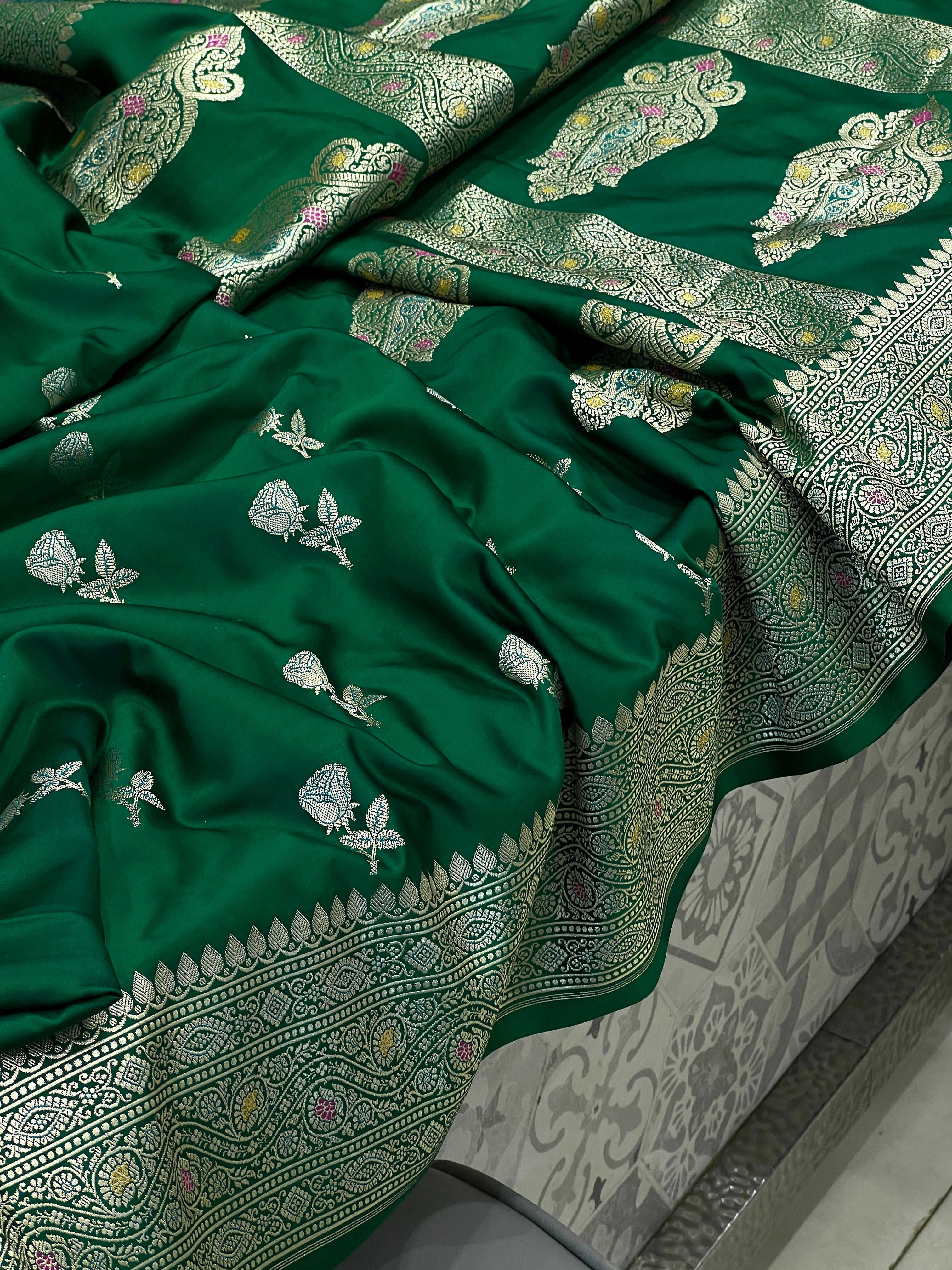 Green Banarasi Rose Butta Saree