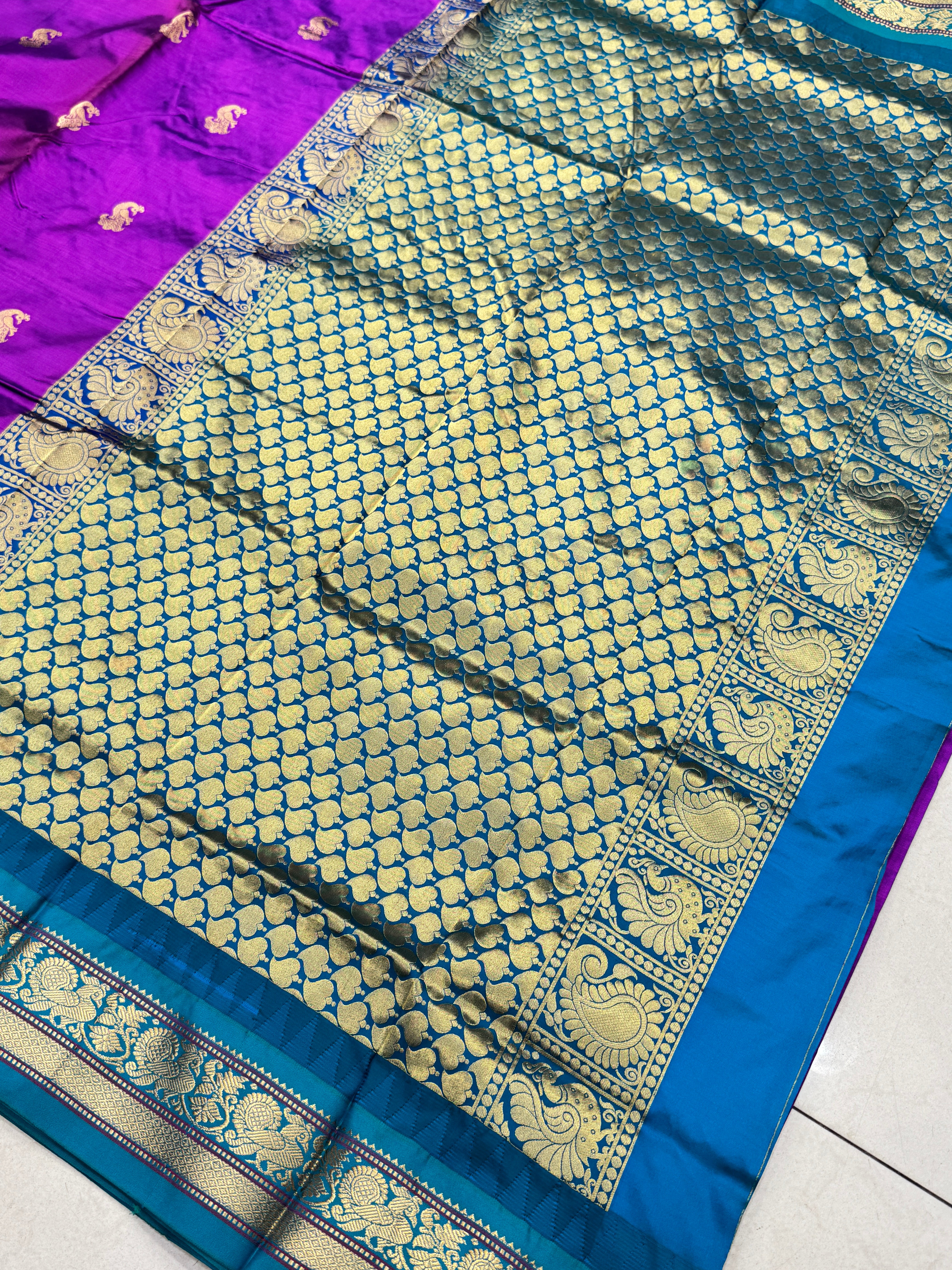 Violet Peacock Buttis Paithani Saree