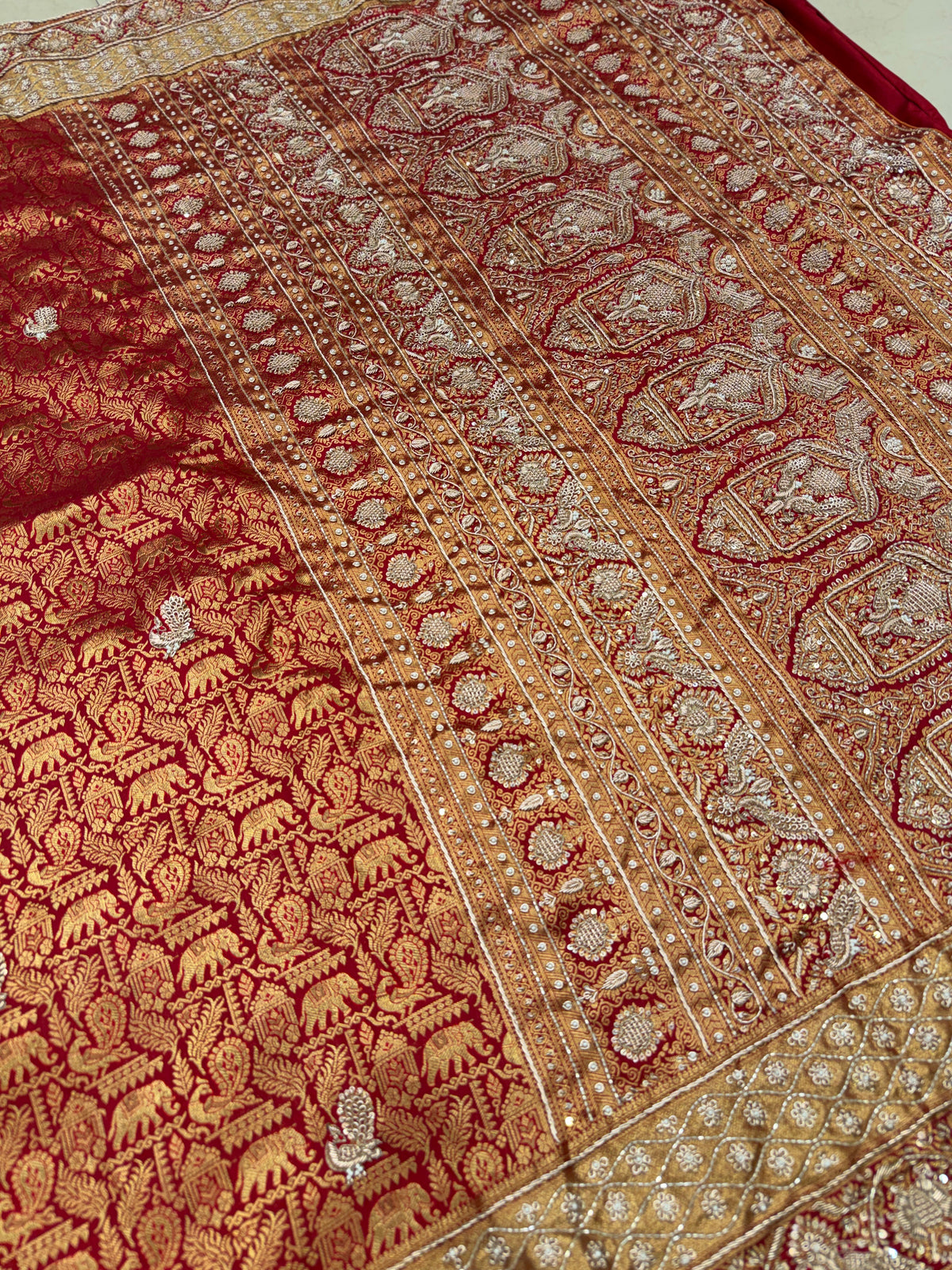 Maroon Kanjivaram Peacock Motifs Zardosi Hand Embroidery Saree