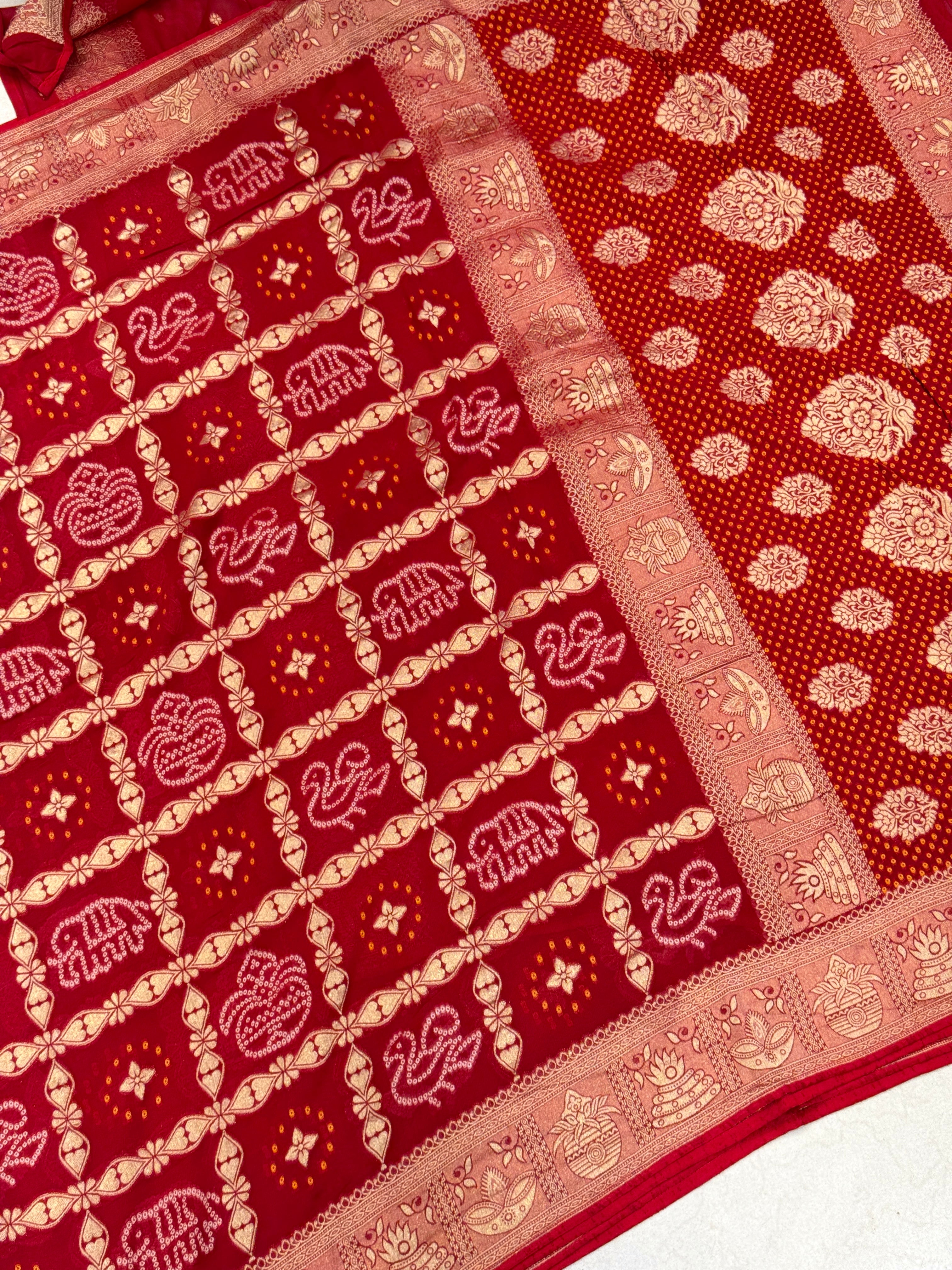 Red Woven Bandhej Georgette Gharchola Saree 3.0