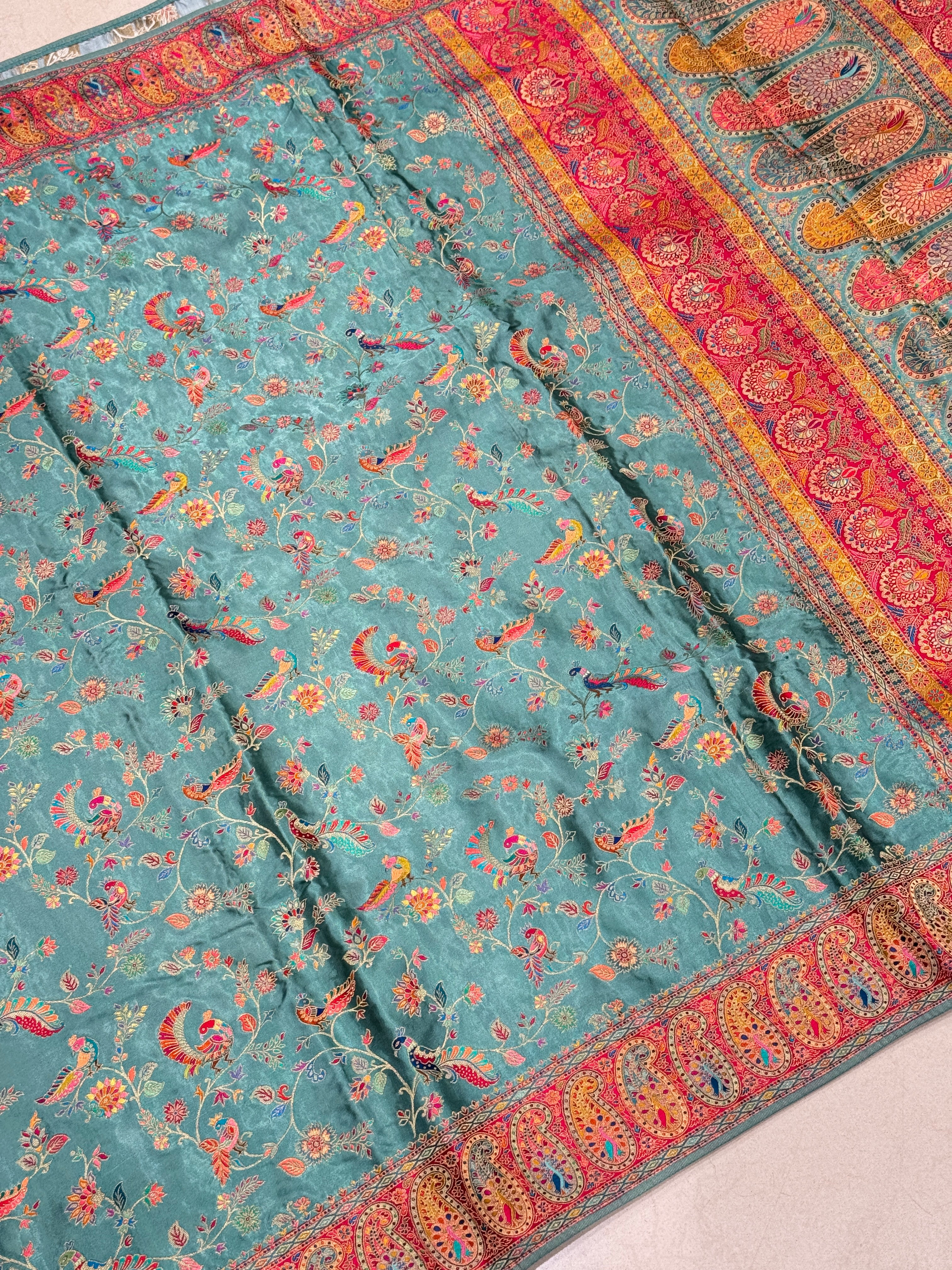 Firozi Banarasi Modal Satin Pashmina Style Jaal Saree