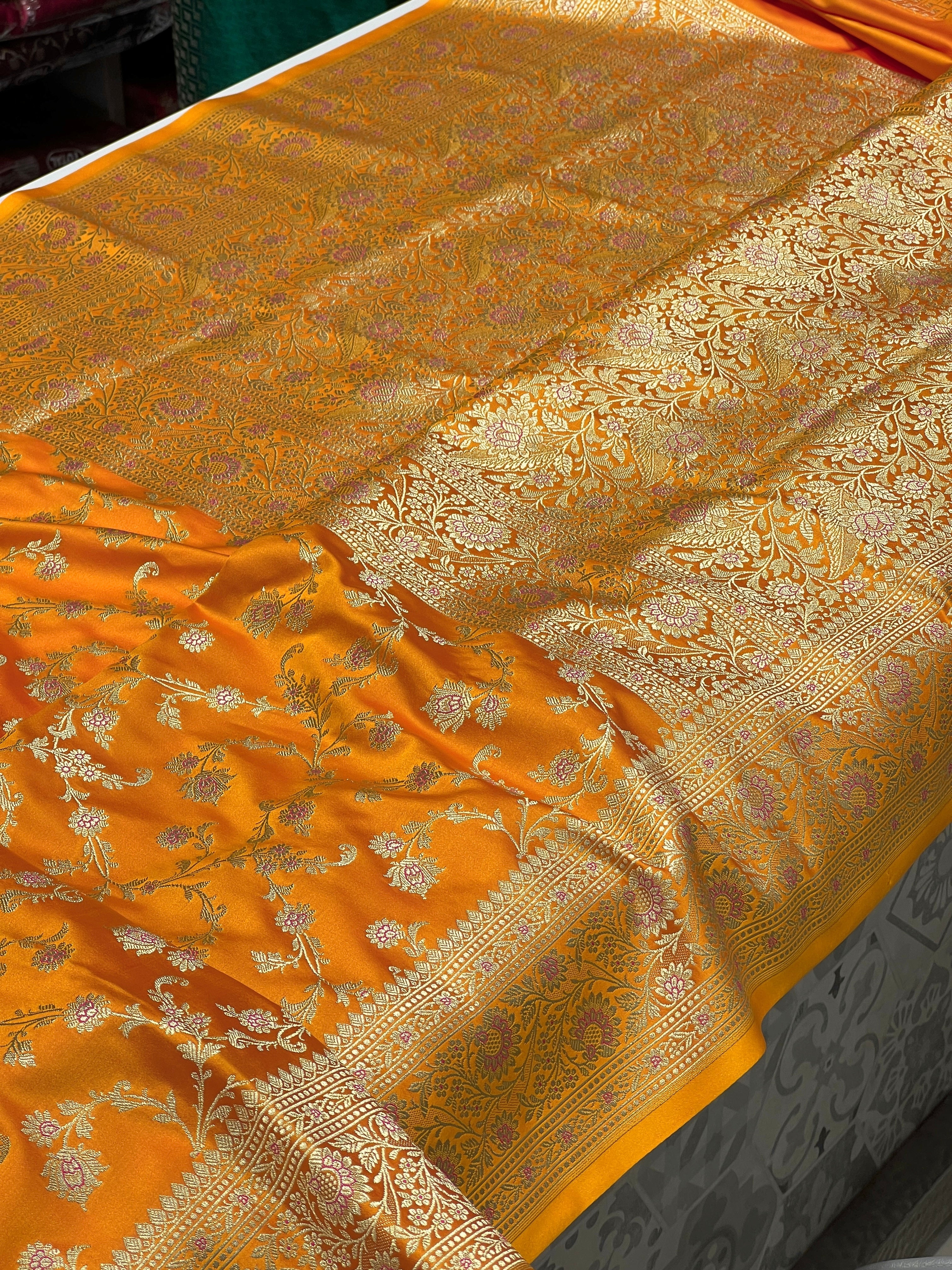 Mango Yellow Banarasi Upside Down Border Saree