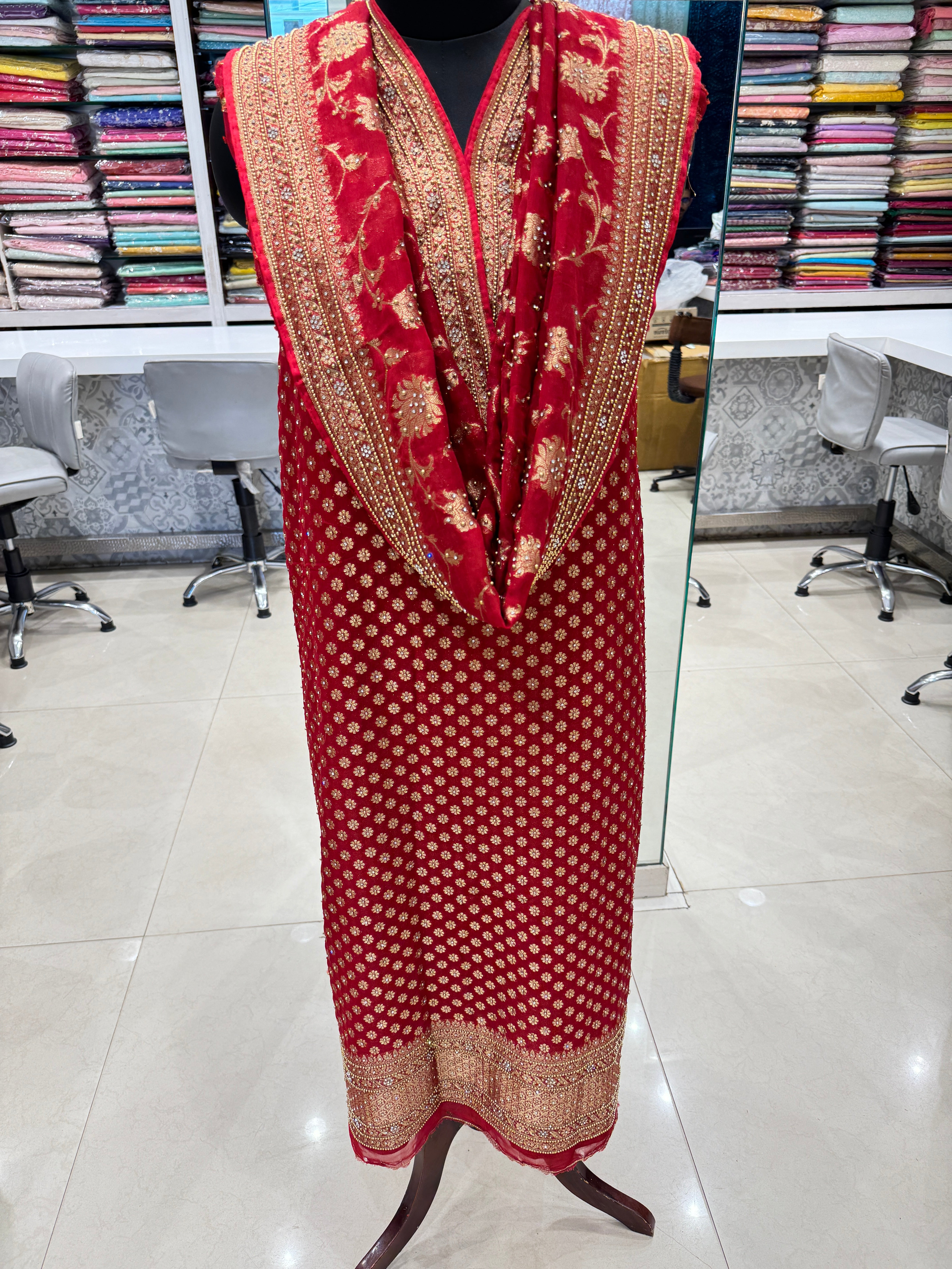 Red Banarasi Georgette Suit Piece