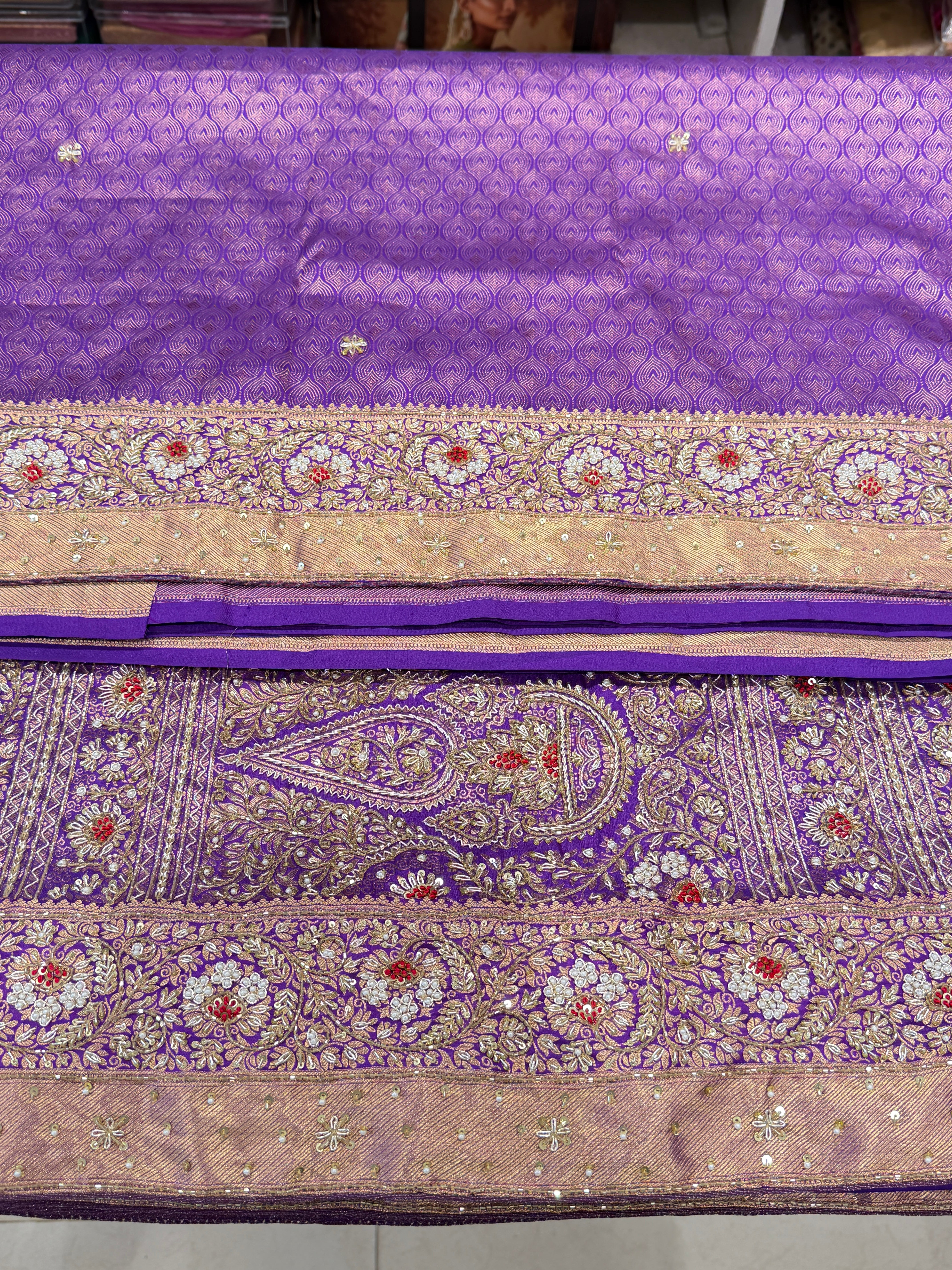 Violet Kanjivaram Floral Jaal Zardozi Hand Embroidery Saree
