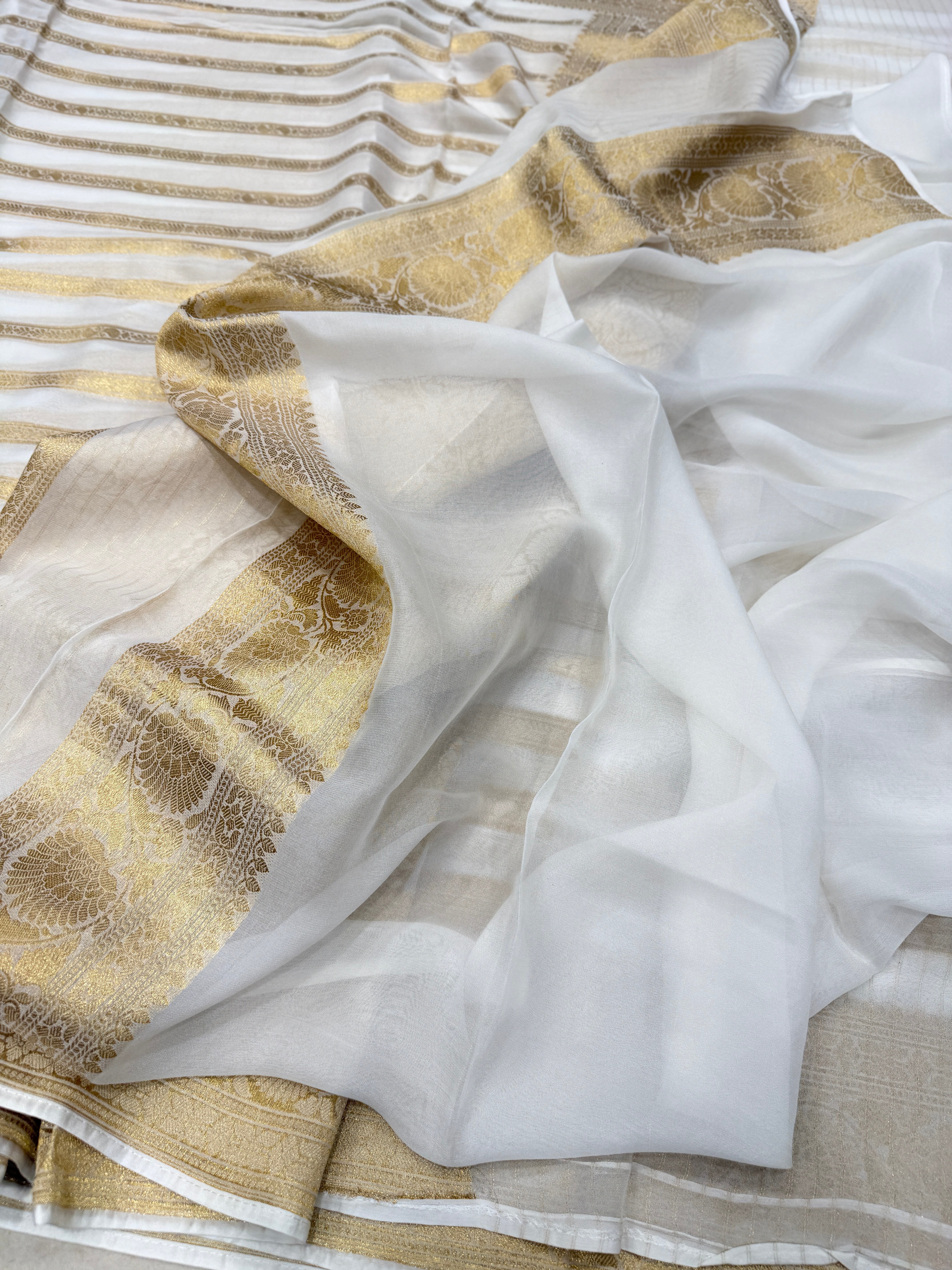 White Contemporary Banarasi Khaddi Georgette Saree