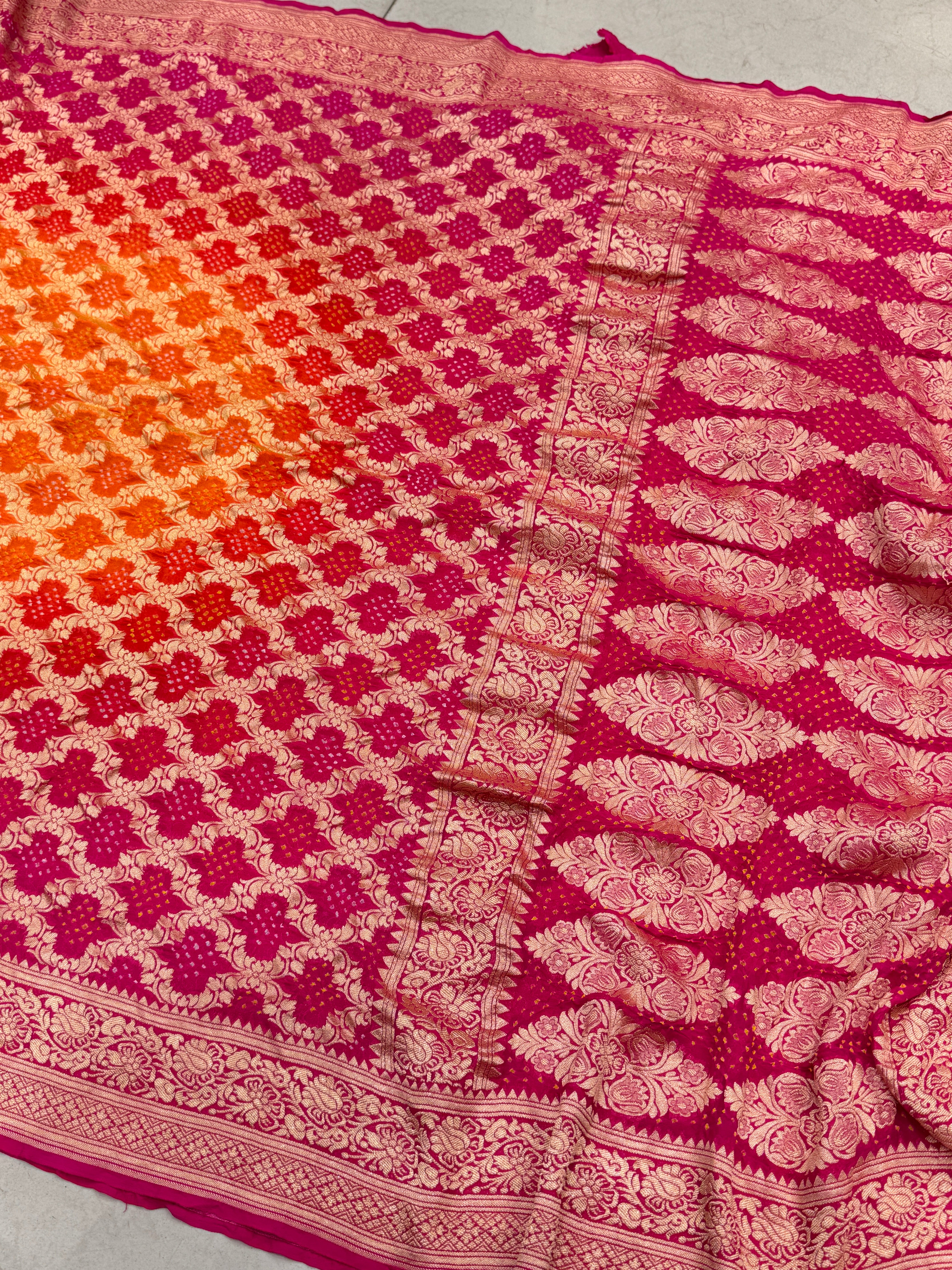 Orange Rani Shaded Bandhej Bandhini Saree