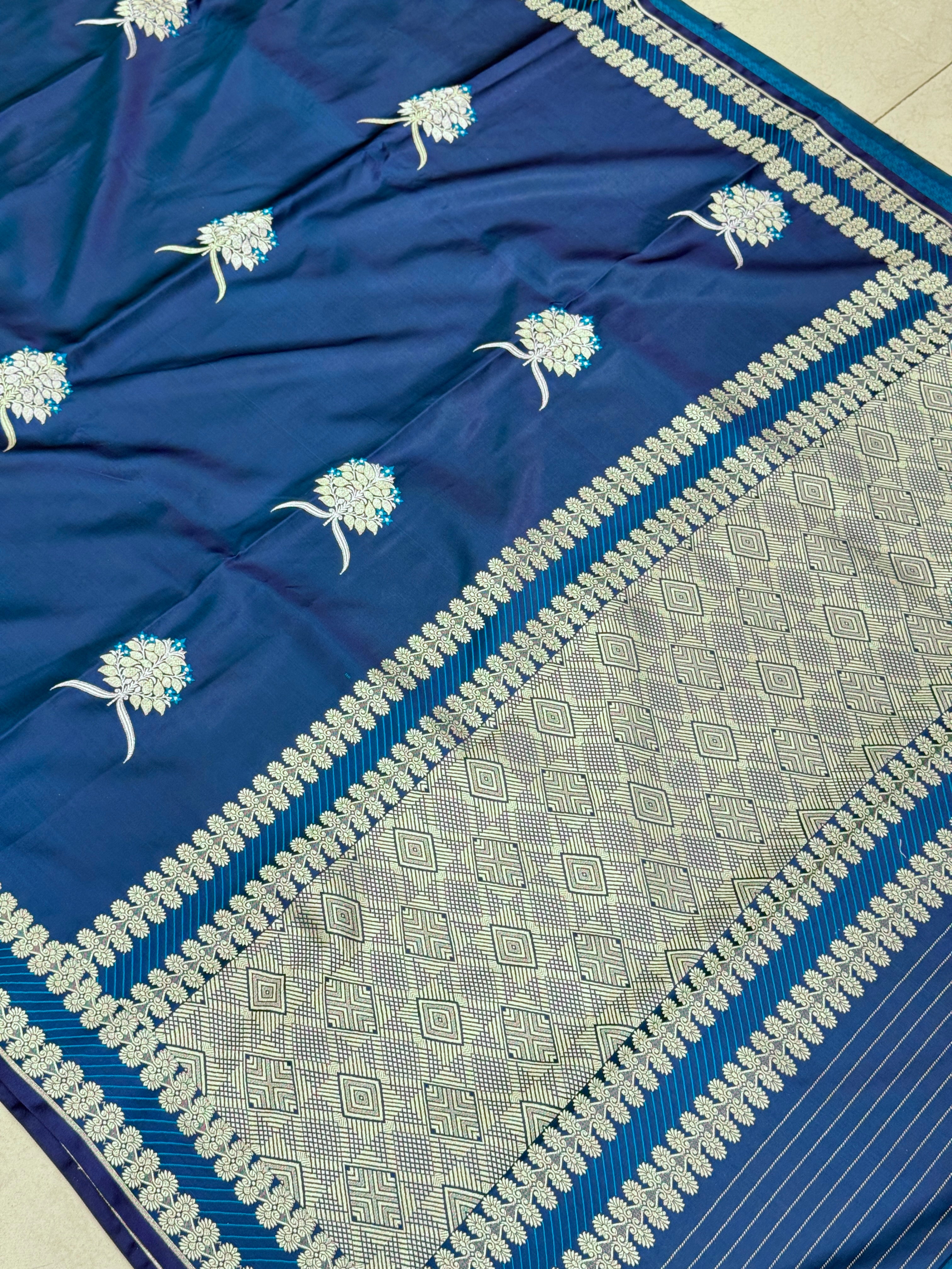 Blue Banarasi Big Sliver Butta Saree