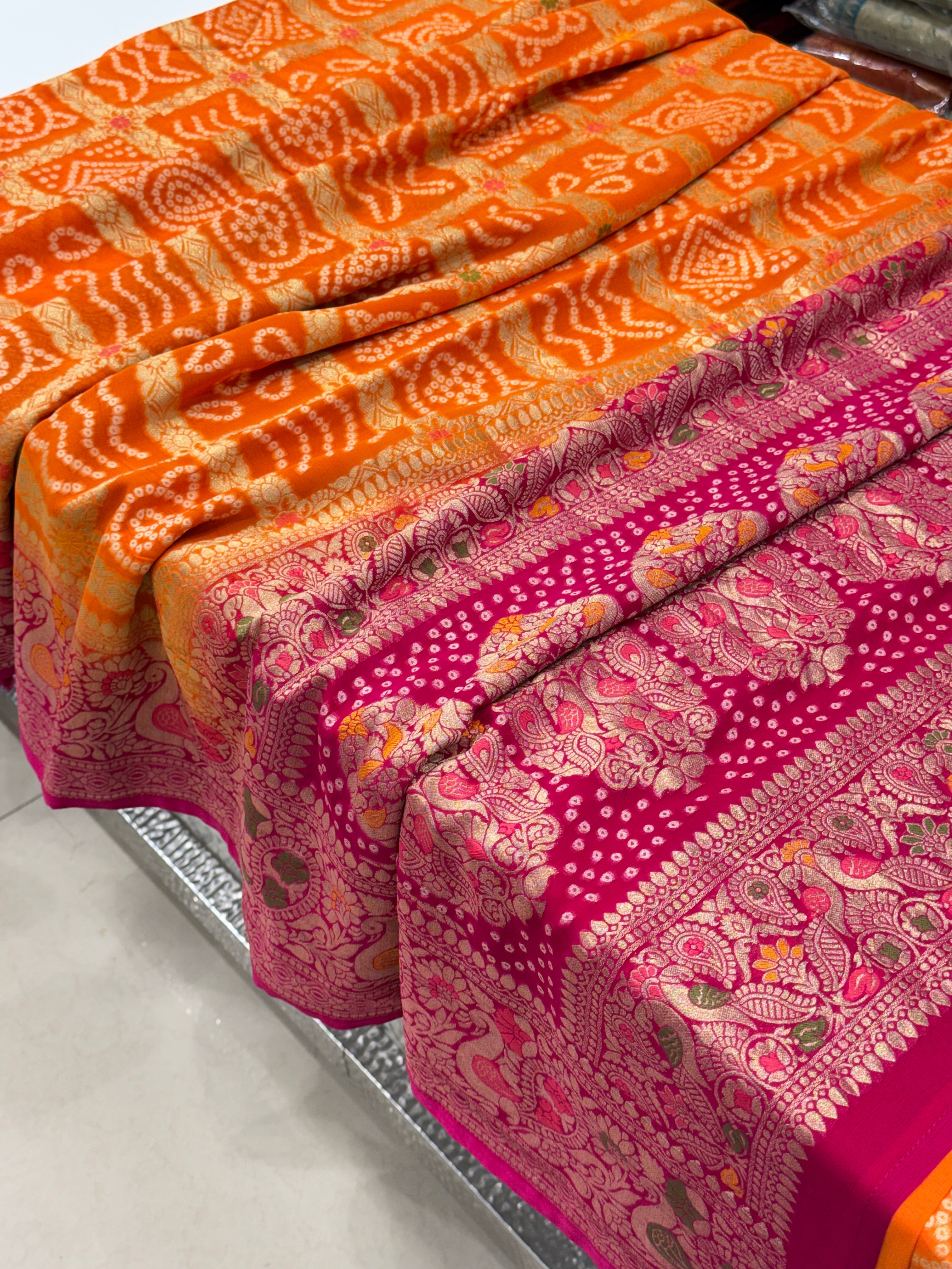 Orange Rani Georgette Gharchola Saree