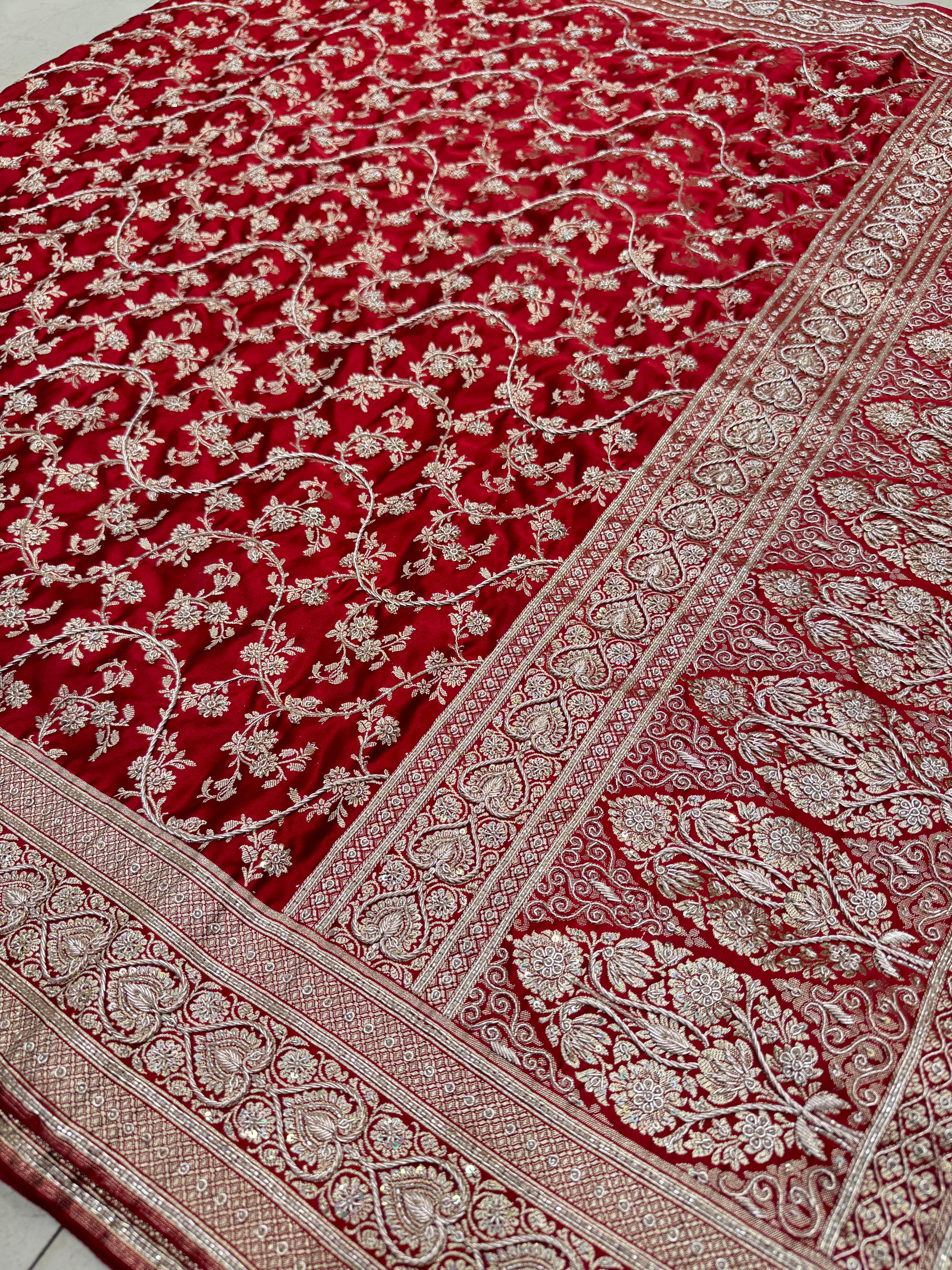 Red Banarasi Zardosi Jaal Saree