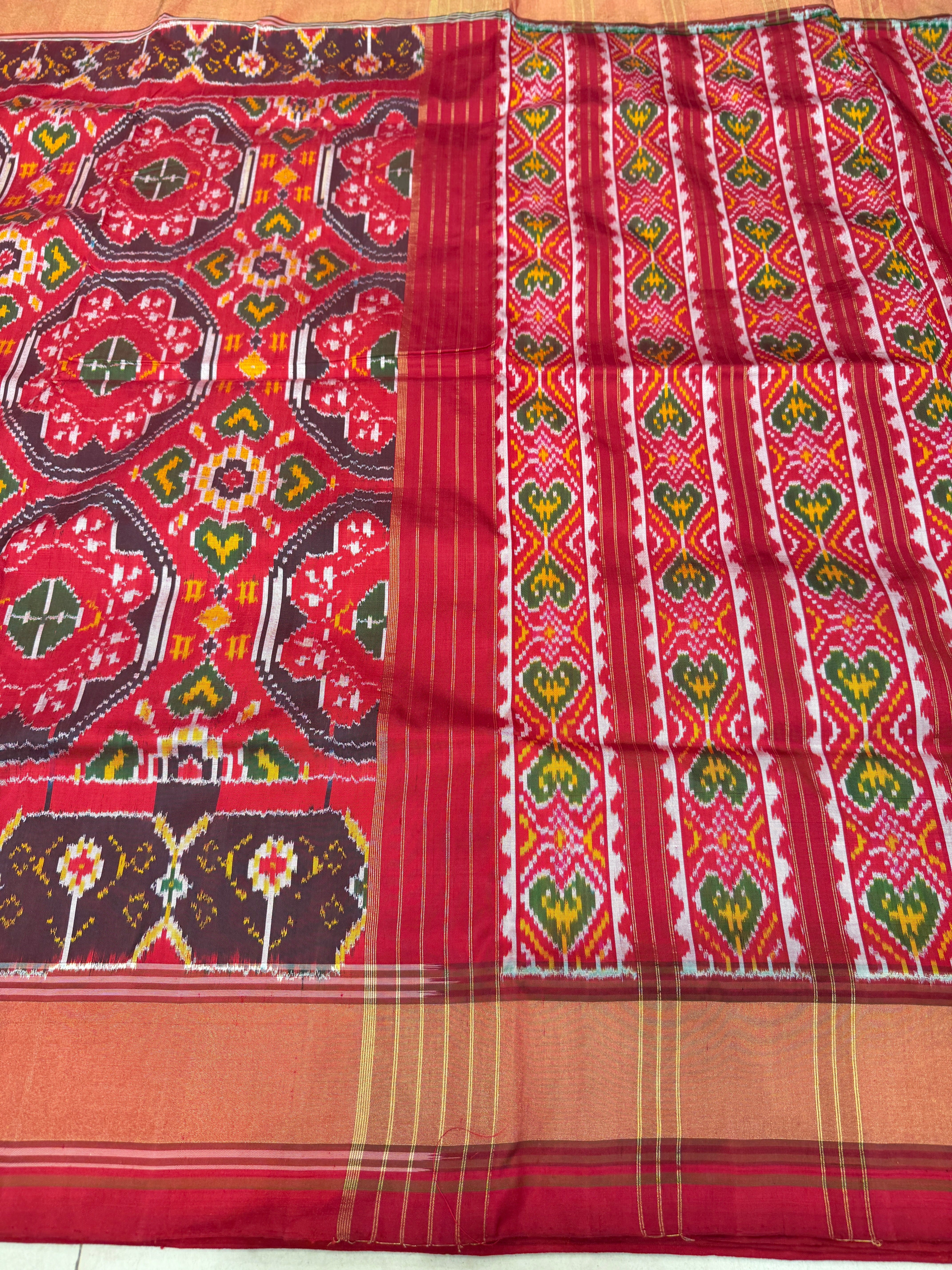 Red Chhabadi Patan Handloom Ikat Patola Silk Saree