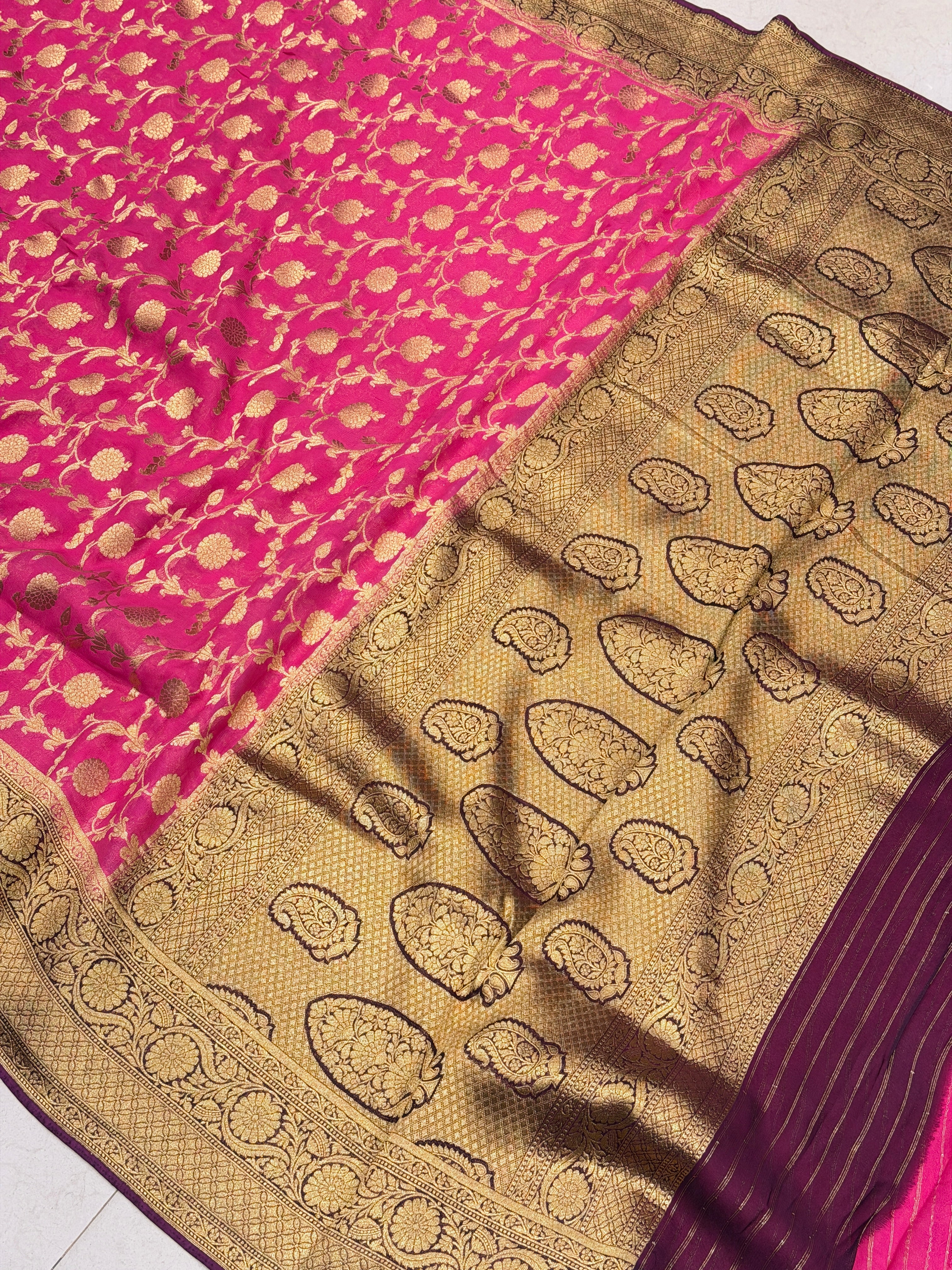 Rani Magenta Jaal Banarasi Khaddi Georgette Saree