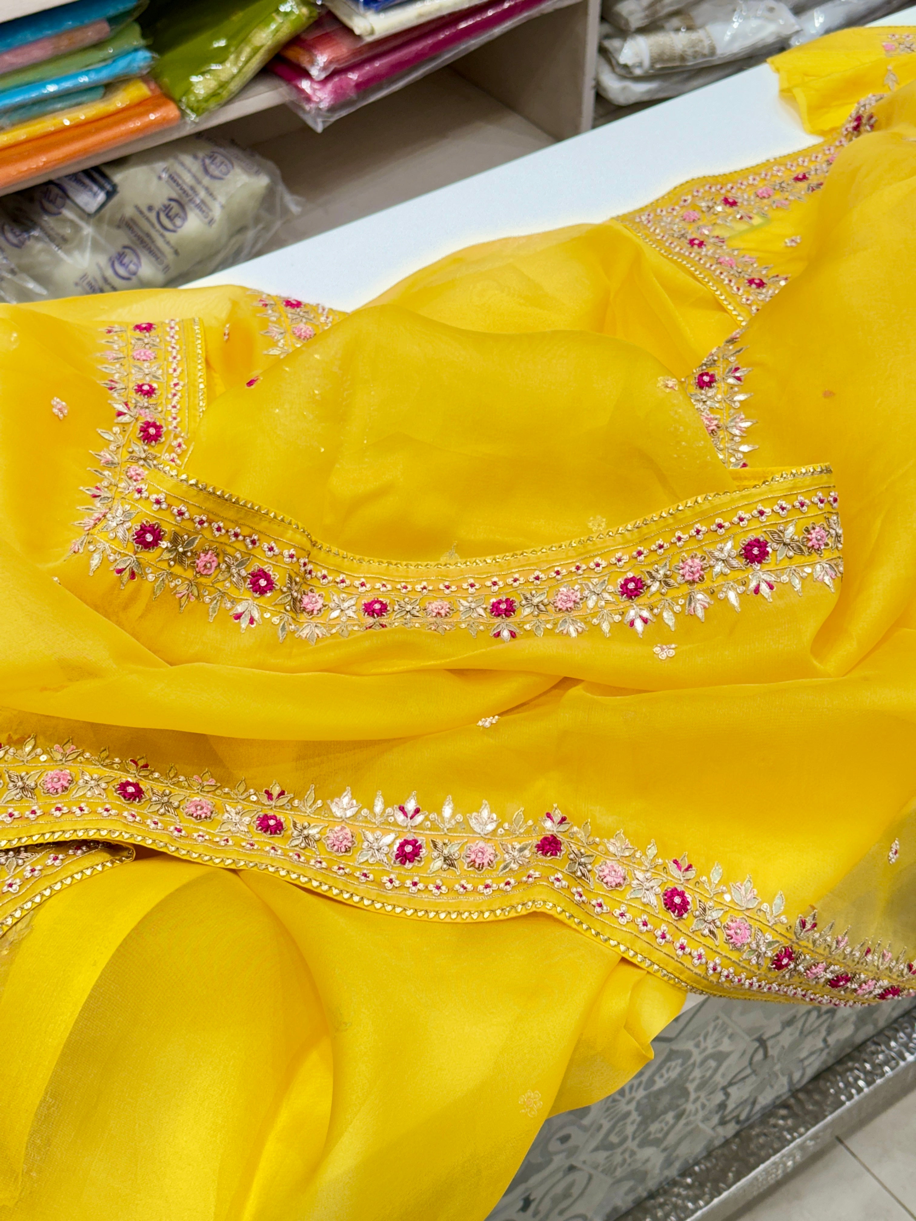 Yellow Handloom Organza Zardosi Saree