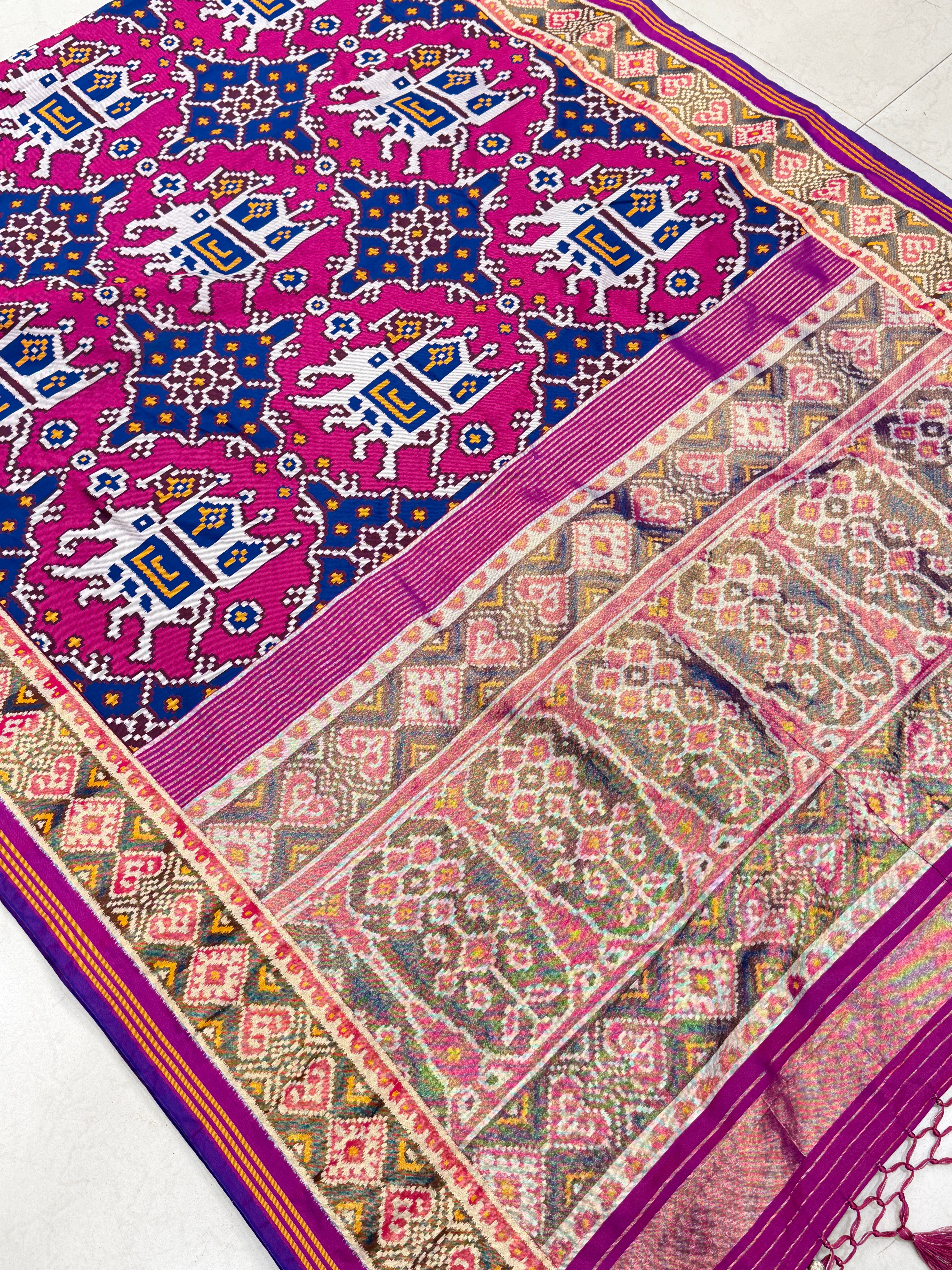 Rani Blue Chabdi Elephant Semi Silk Weaved Patan Patola Saree