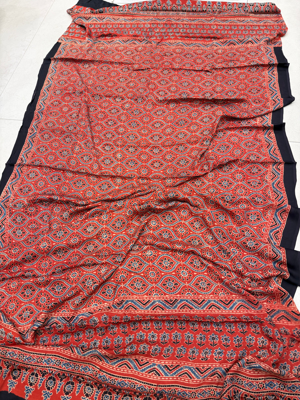 Red Badam Jaal Ajrakh Hand Block Print Pure Gajji Silk Dupatta