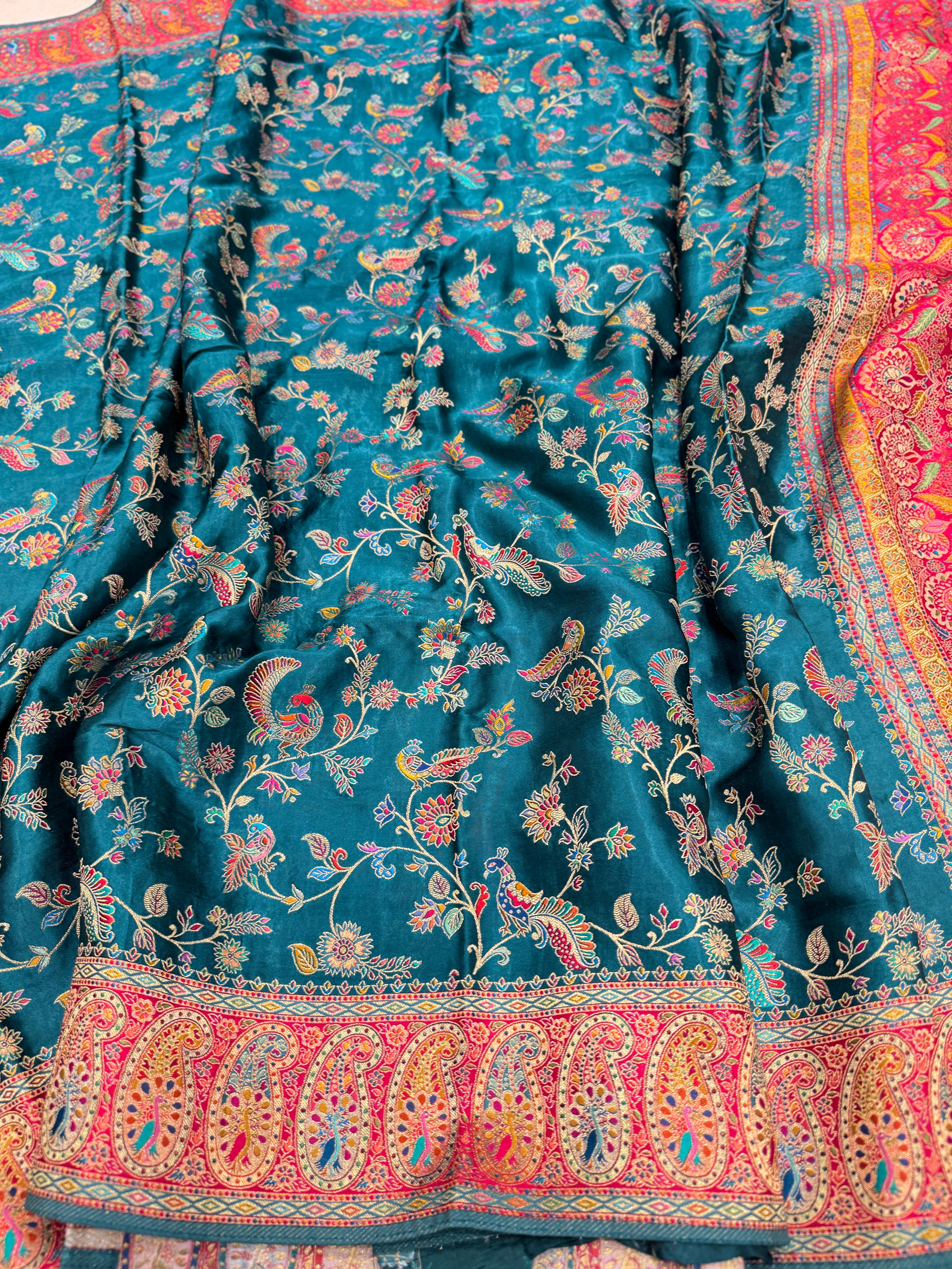 Rama Green Banarasi Modal Satin Pashmina Style Jaal Saree