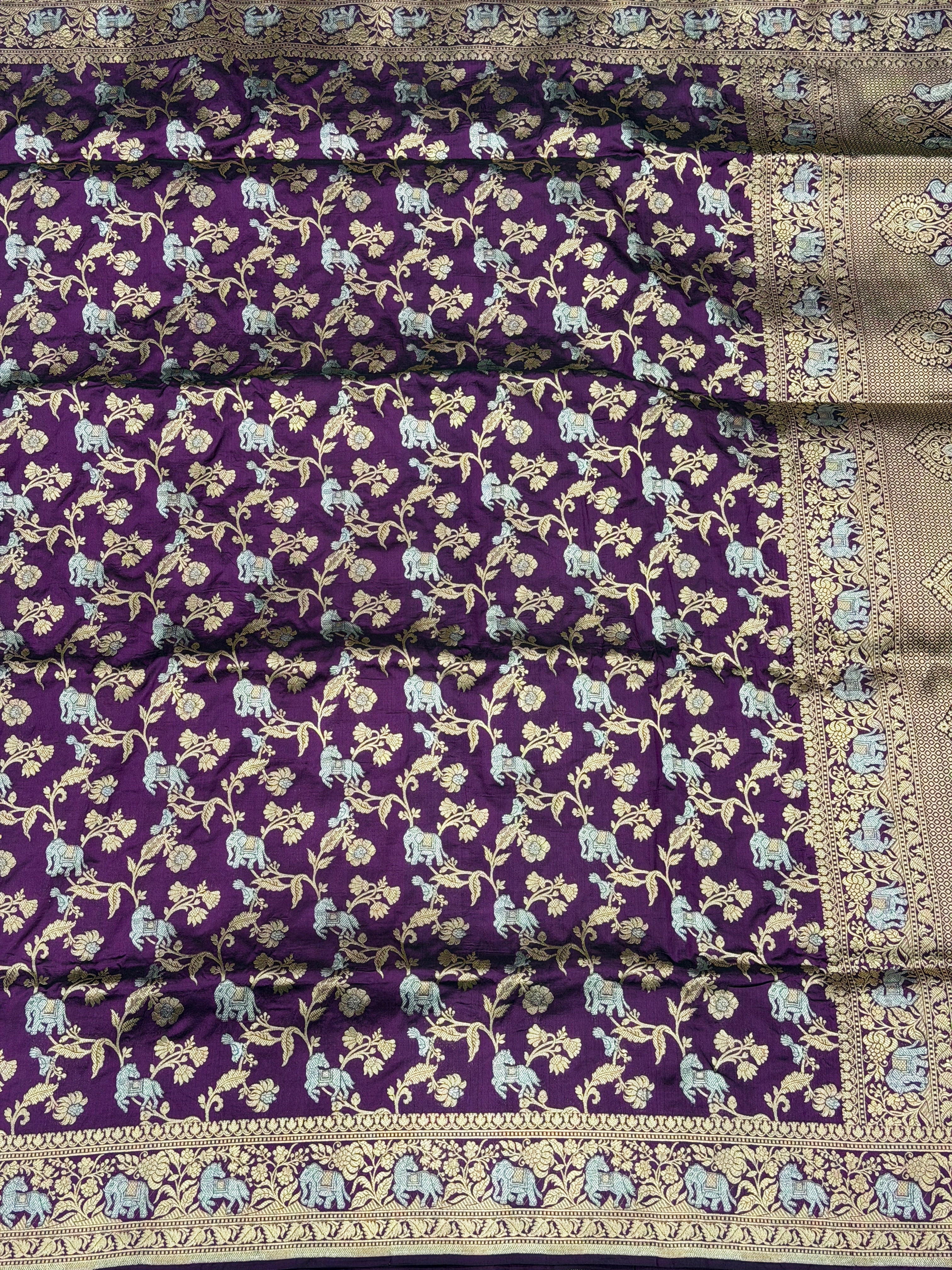 Violet Shikara Handloom Banarasi Katan Silk Saree