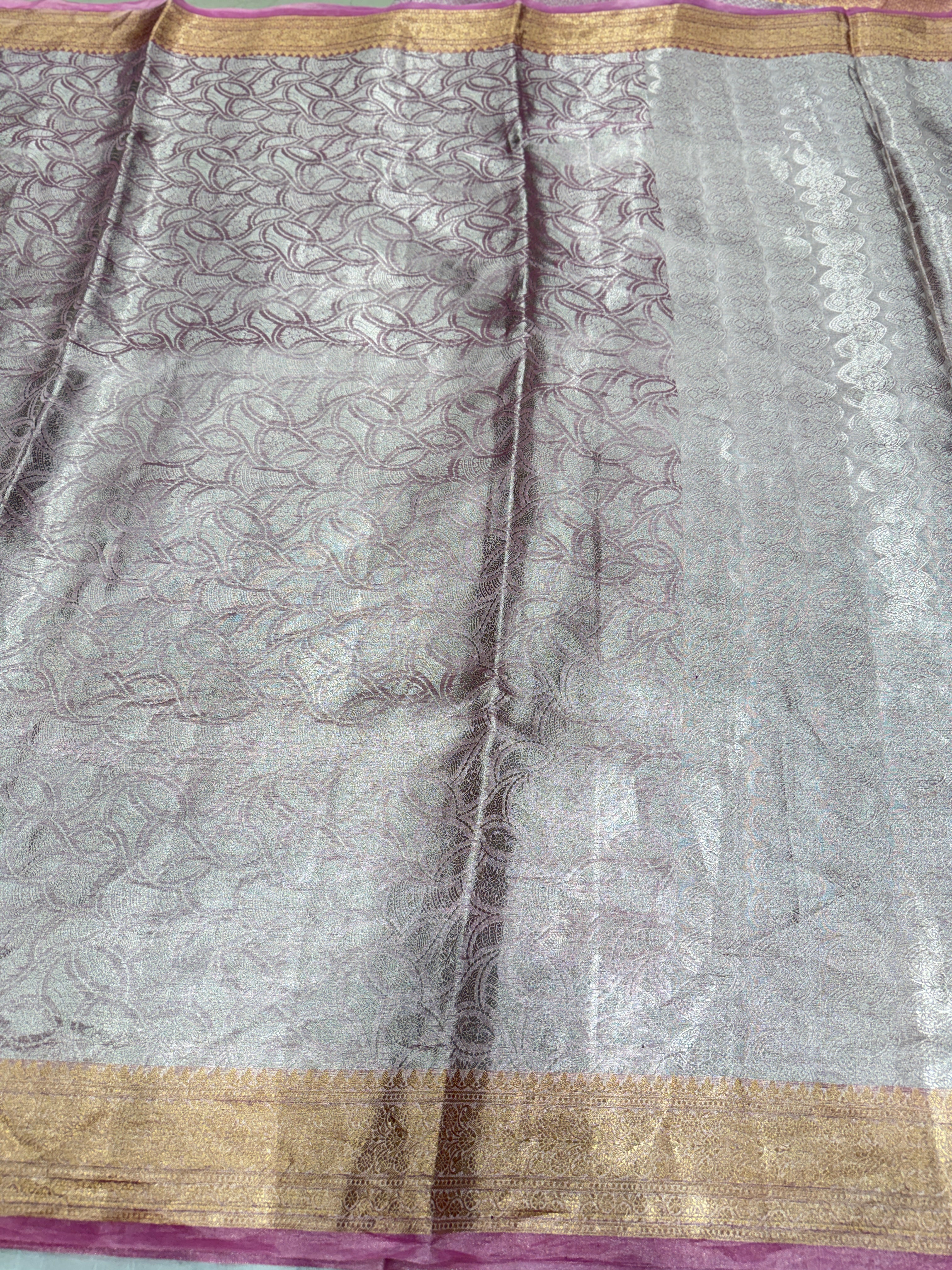 Pink Pure Woven Double Tissue Brocade Silk Saree