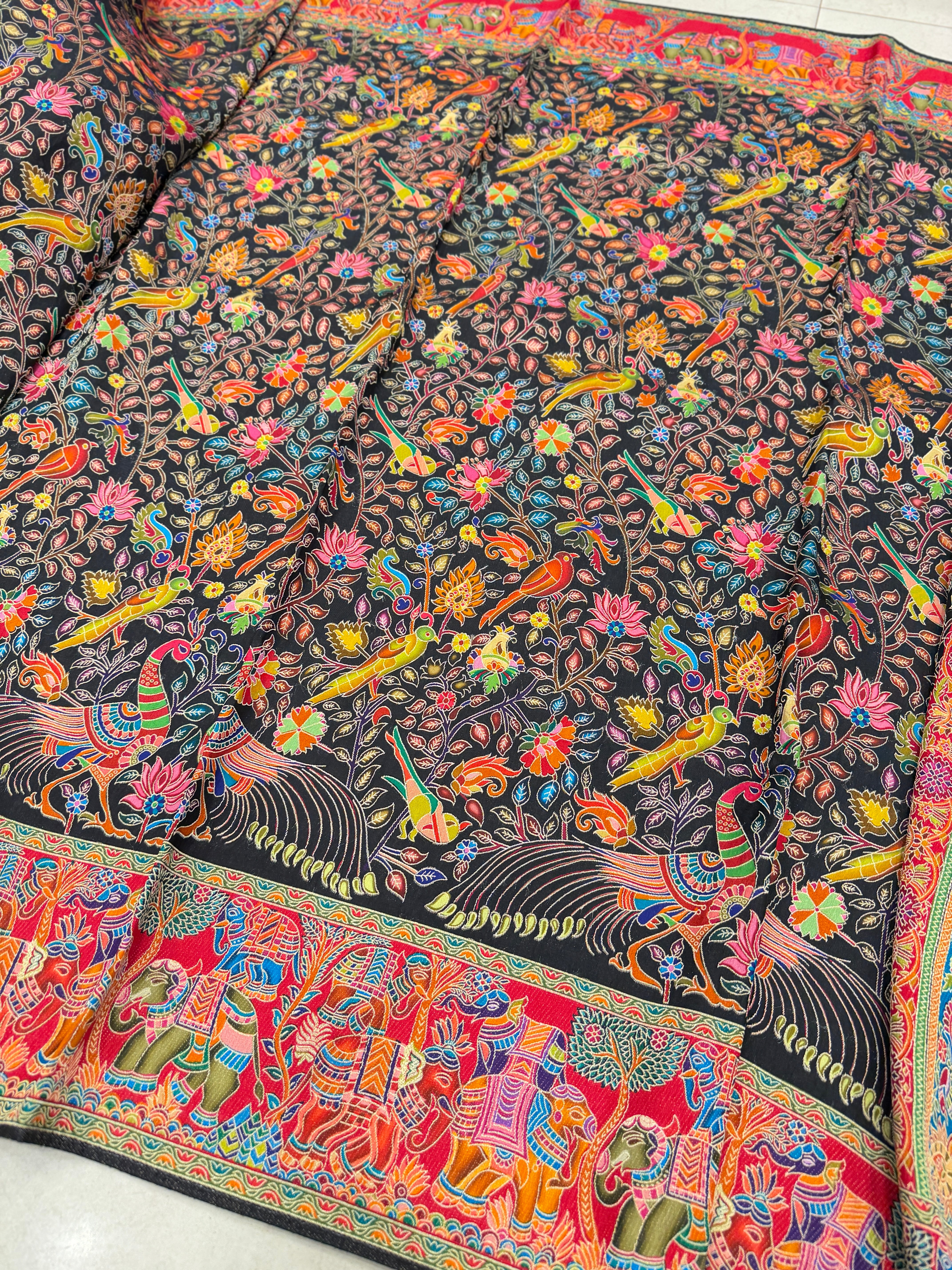 Black Weaved Pashmina Style Multi Colour Saree