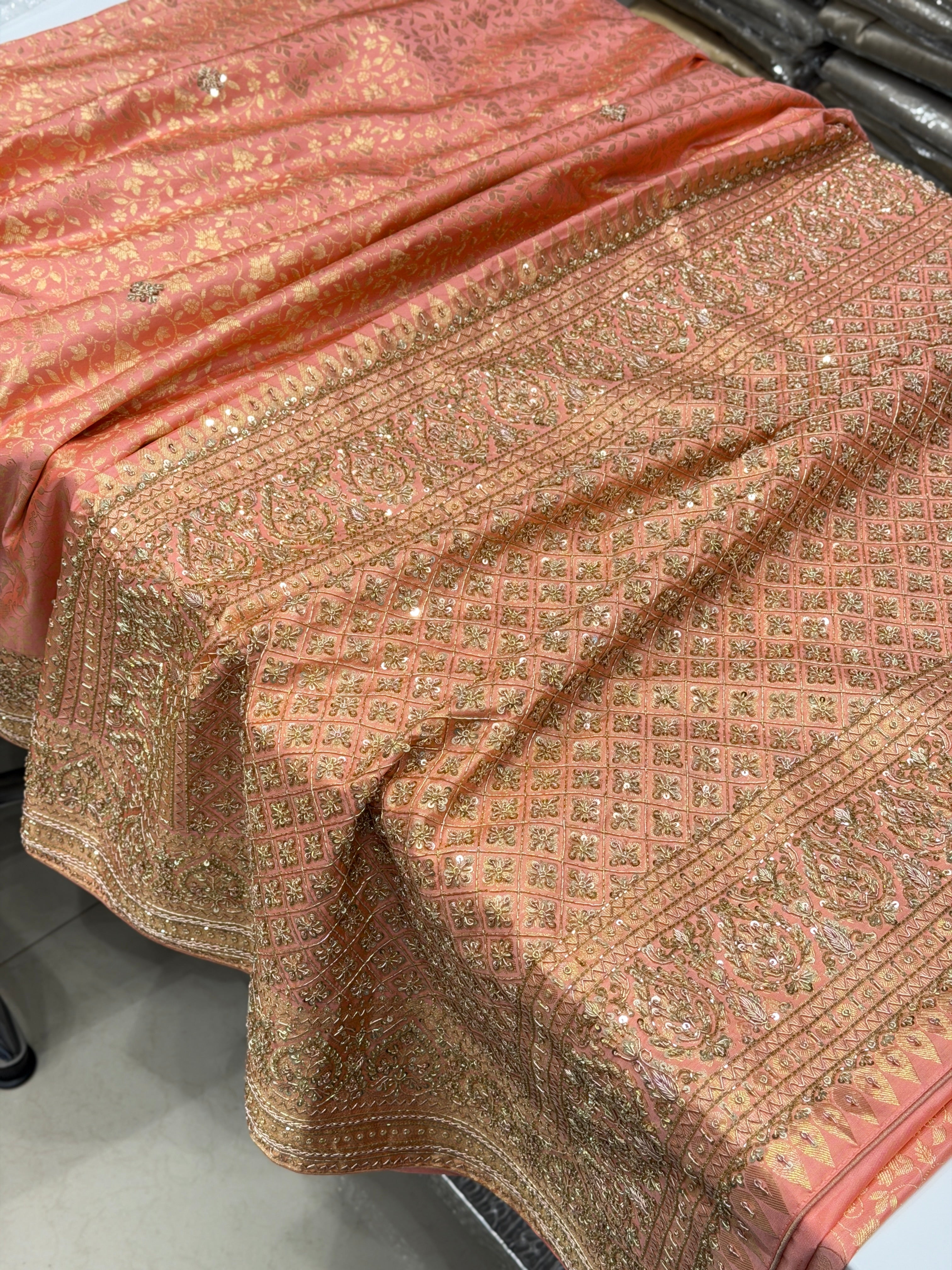 Pastel Kanjivaram Zardosi Hand Embroidery Saree