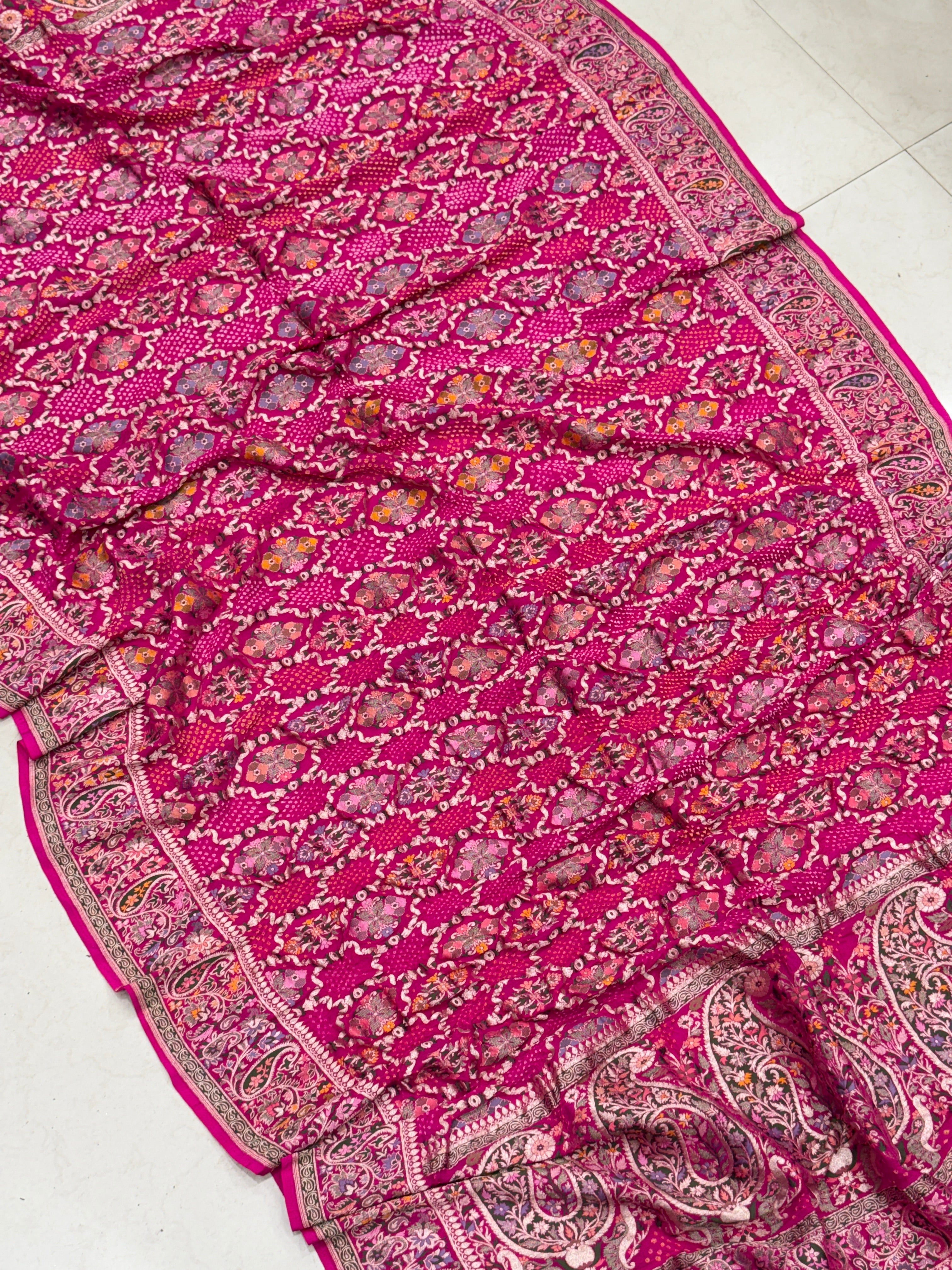 Rani Jaal Double Border Handloom Meenakari Rai Bandhej Pure Zari Dupatta