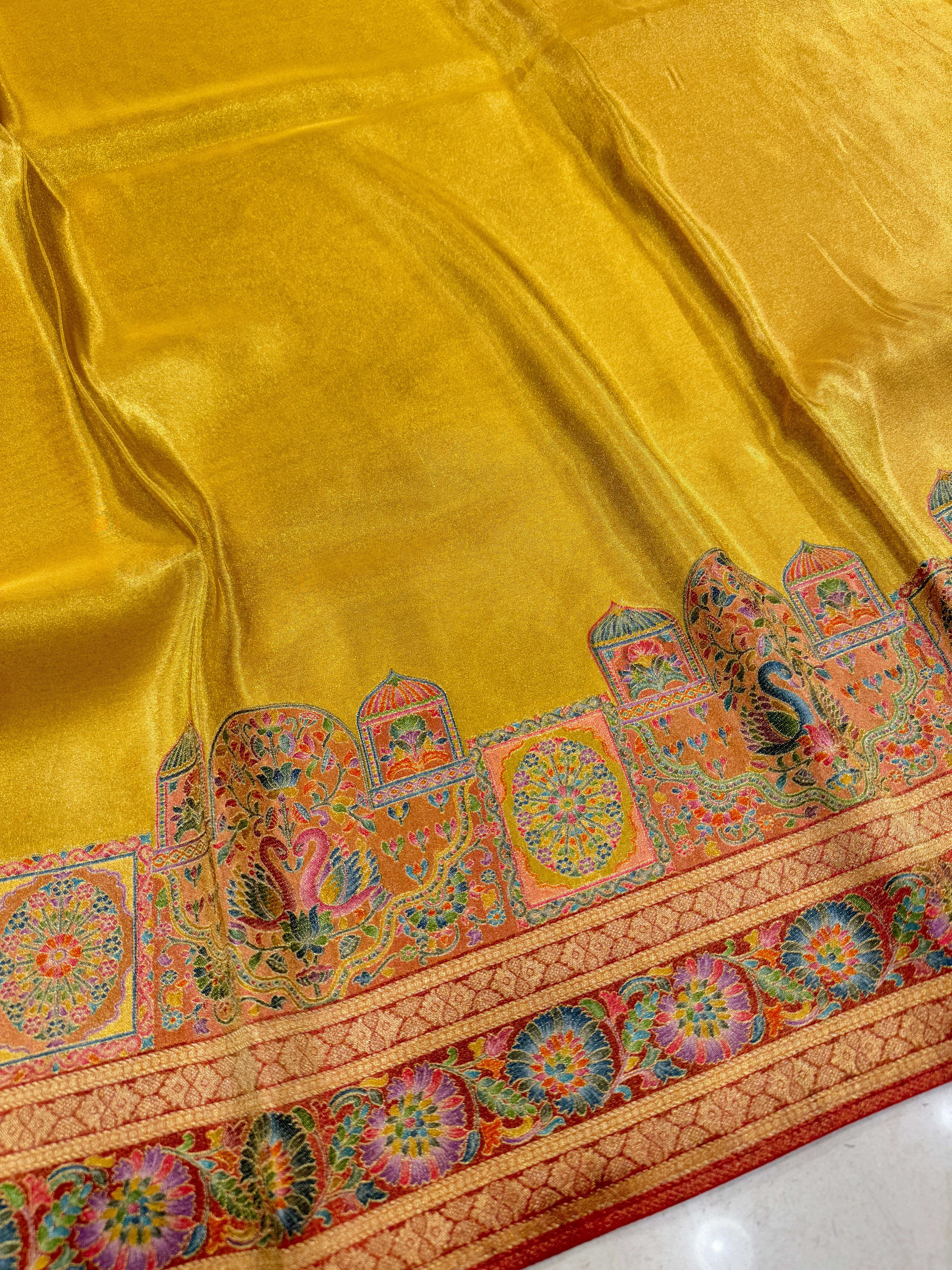 Yellow Crepe Tissue Gala Pashmina Saree