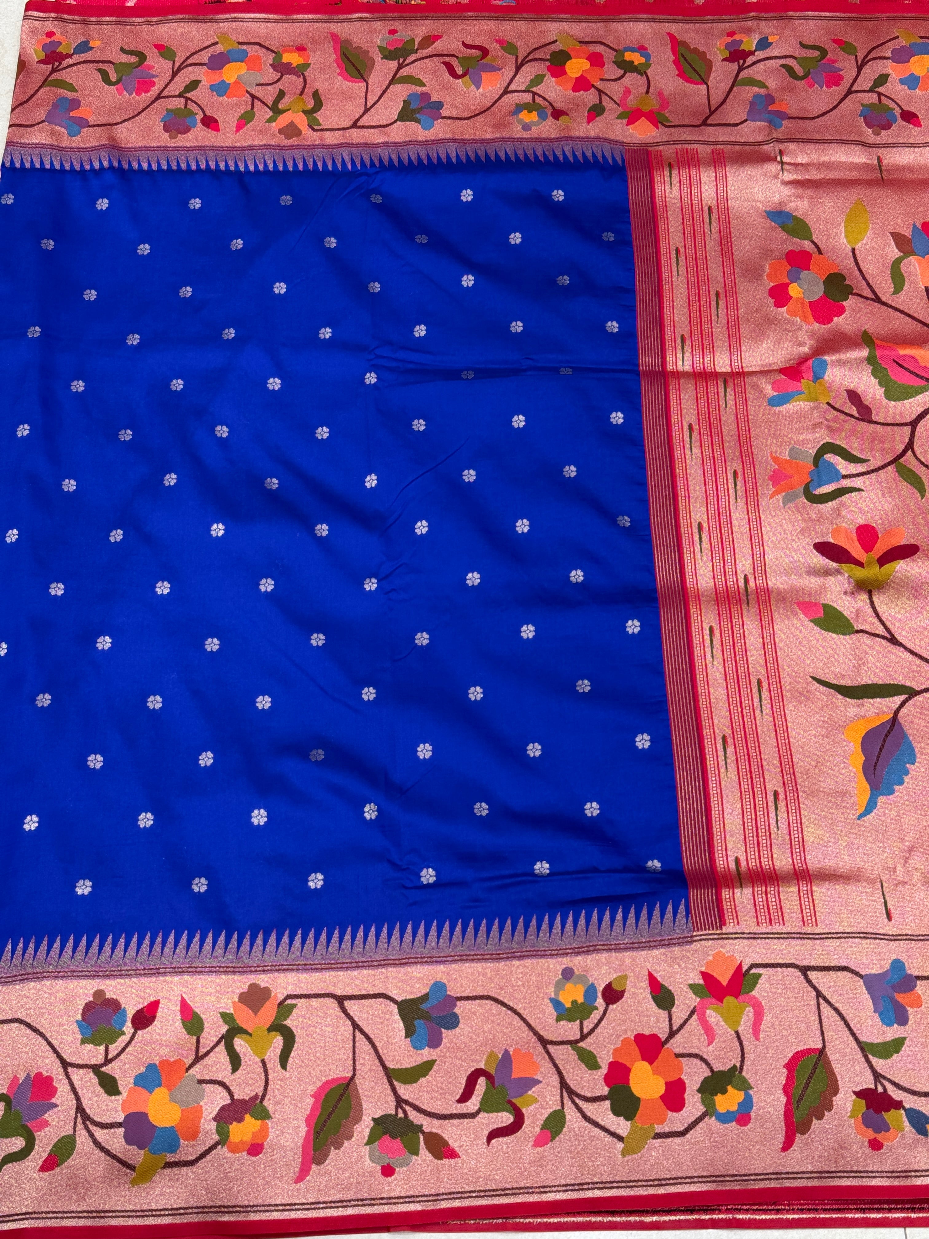 Royal Blue Floral Border Paithani Silk Saree