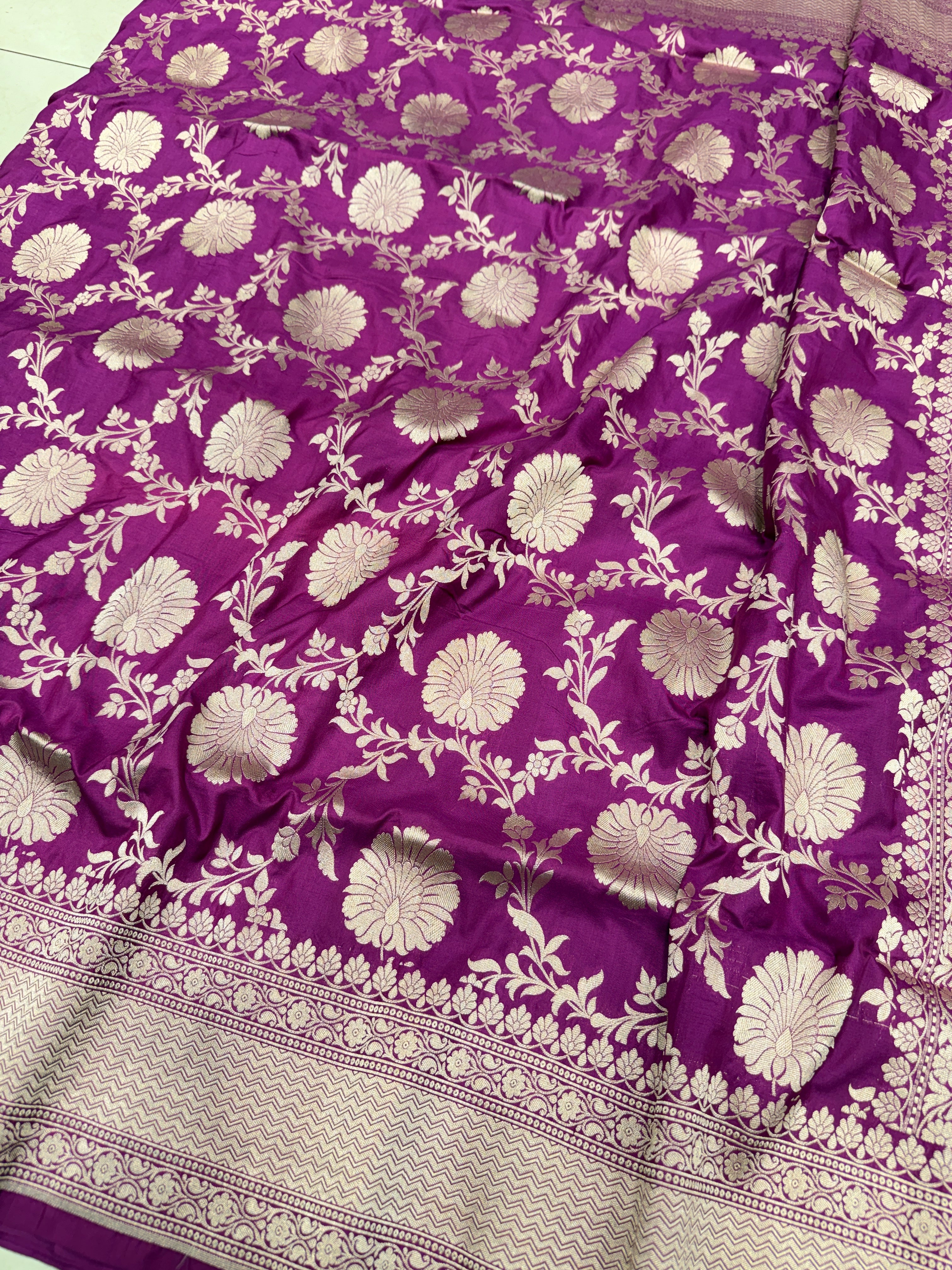 Violet Big Jaal Handloom Banarasi Katan Silk Saree