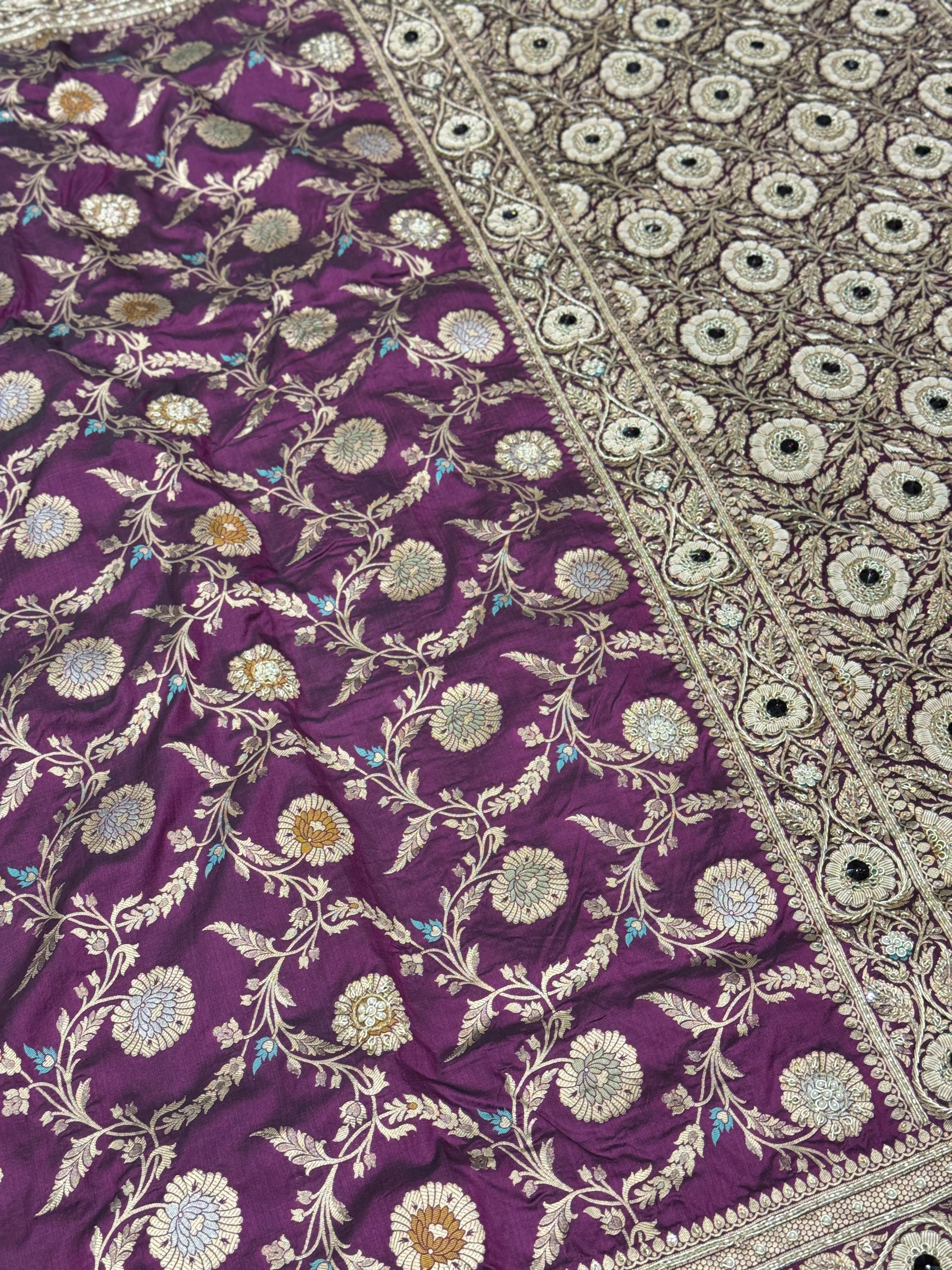 Violet Meenakari Handloom Banarasi Katan Jaal Zardosi Embroidery Saree